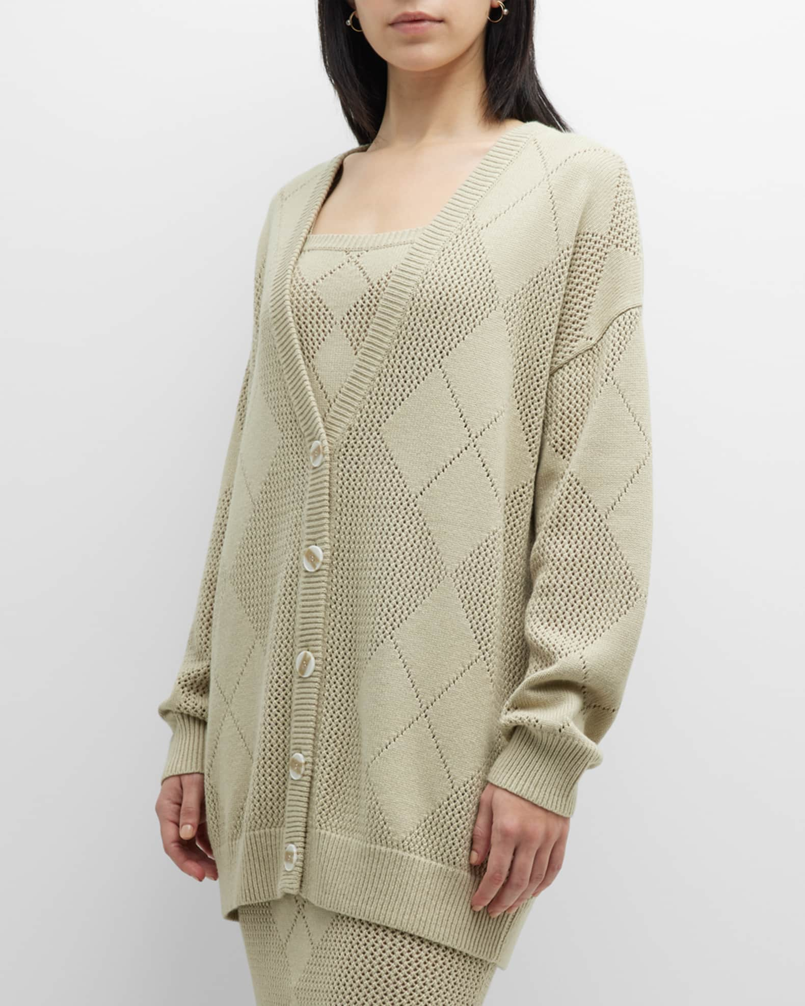 Naadam Argyle Button-Down Pointelle Cardigan | Neiman Marcus