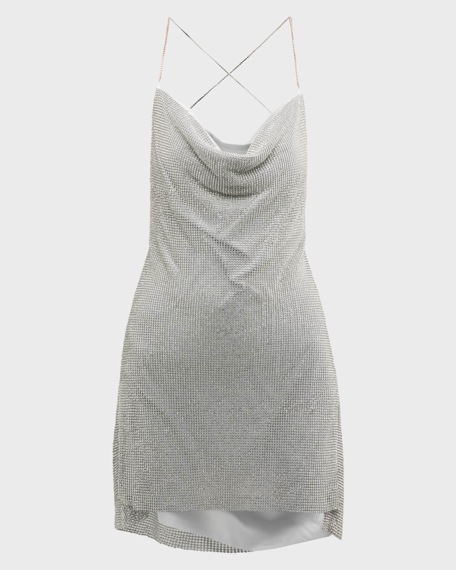 LaMarque Saffia Rhinestone Cowl Halter Mini Dress Neiman Marcus