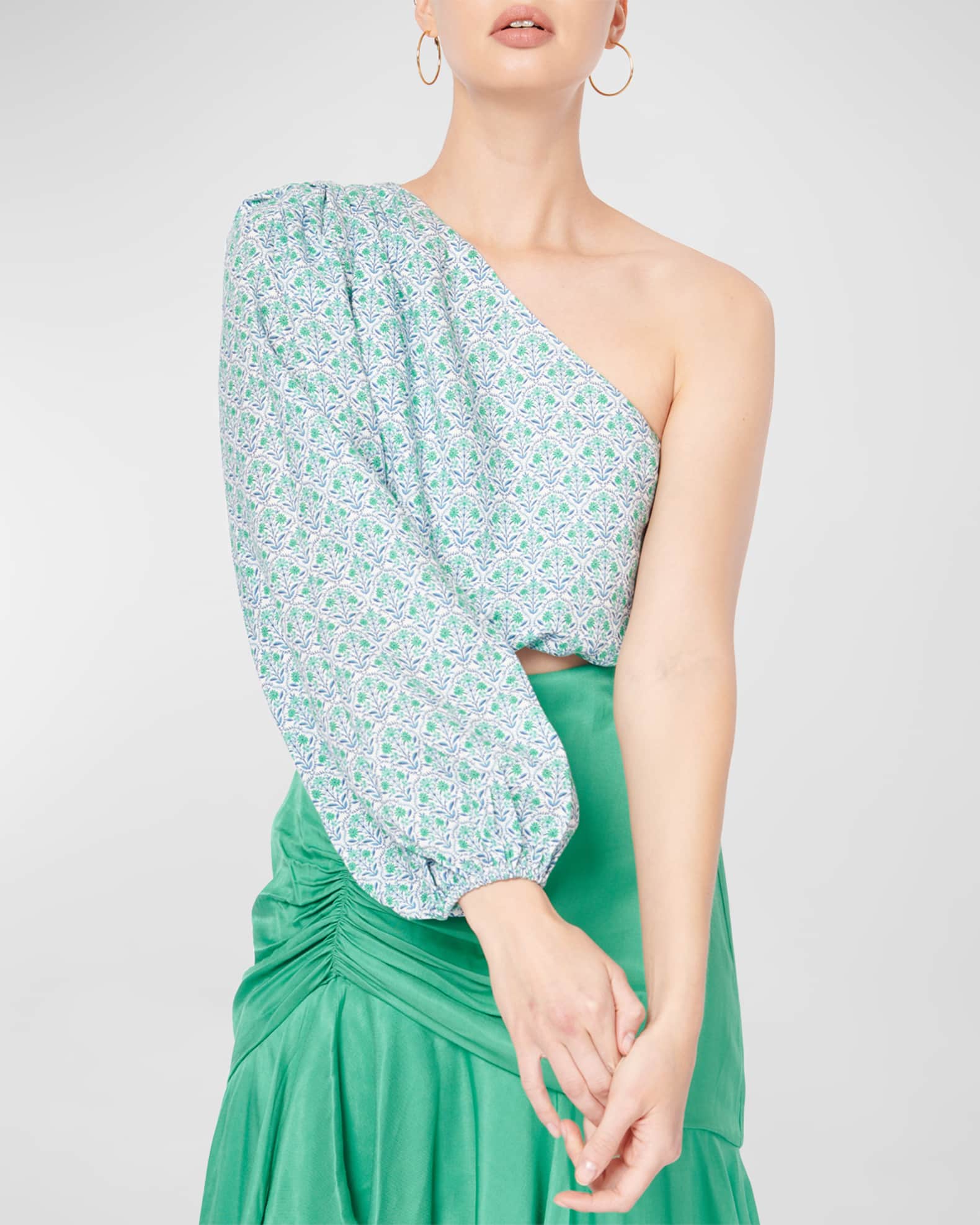 Cami NYC Lenore OneShoulder Floral Linen Crop Top Neiman Marcus
