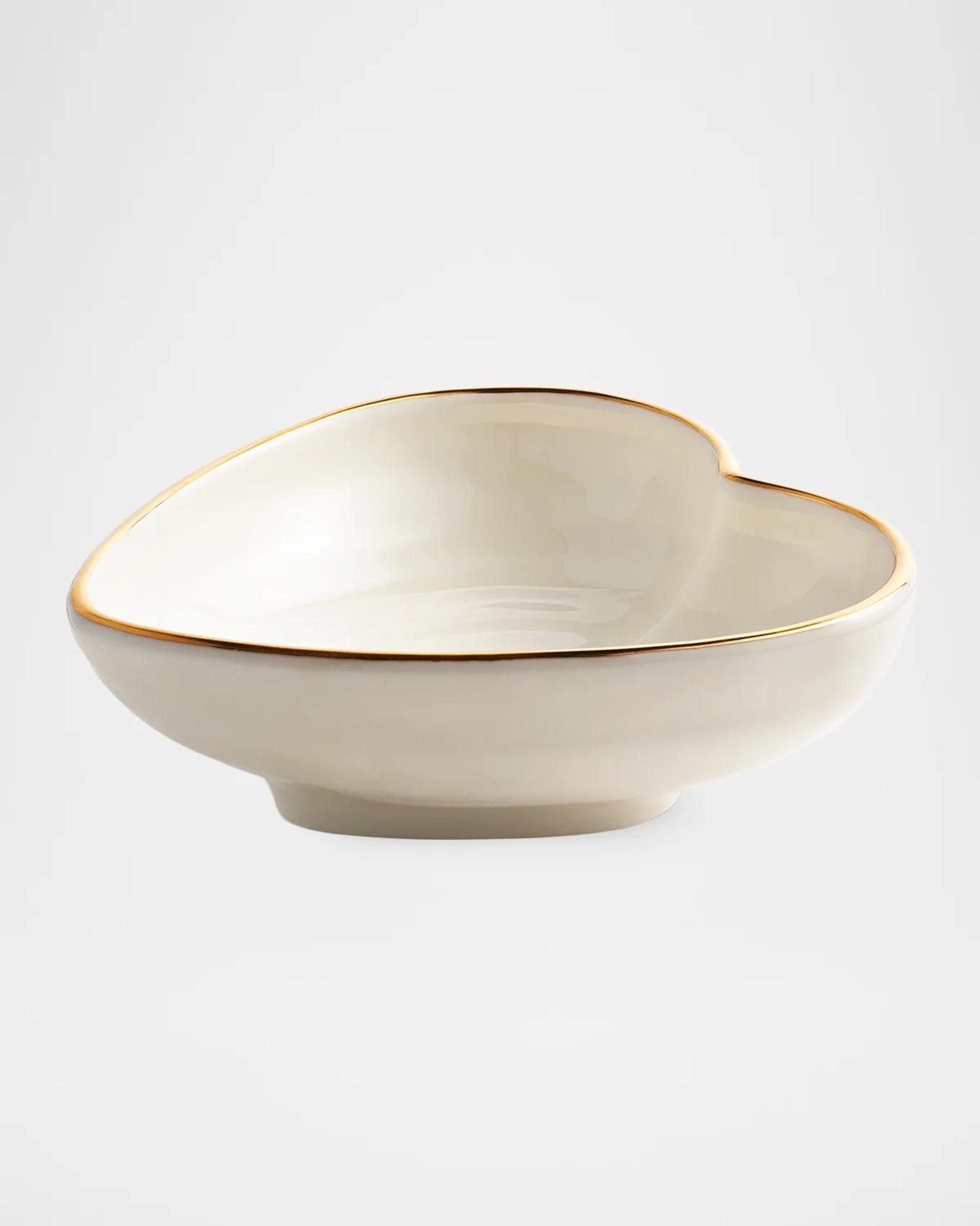 AERIN Ribbed 24K-Gold Rim Heart Dish | Neiman Marcus