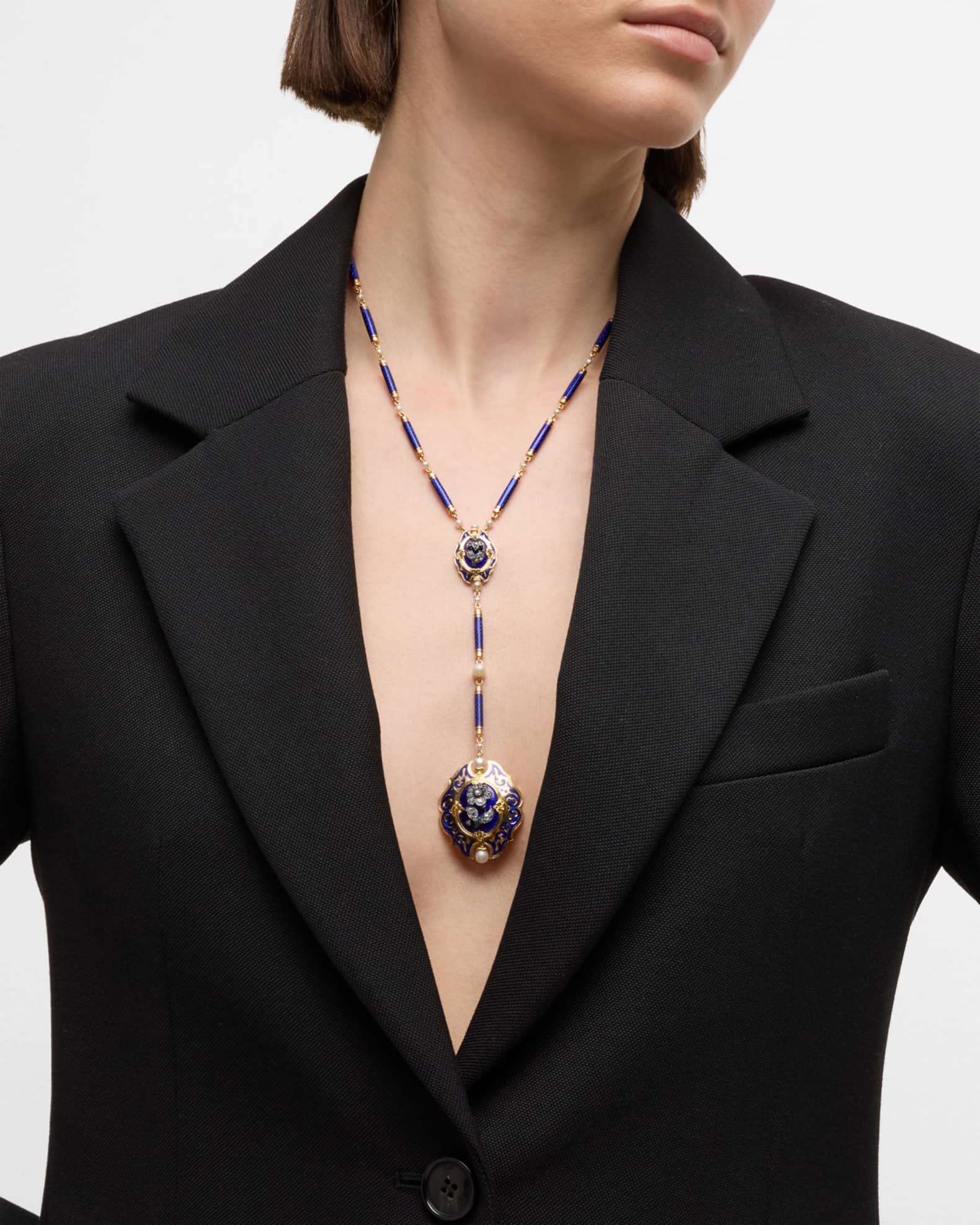 Estate 18K Gold Pearl and Enamel Necklace 1