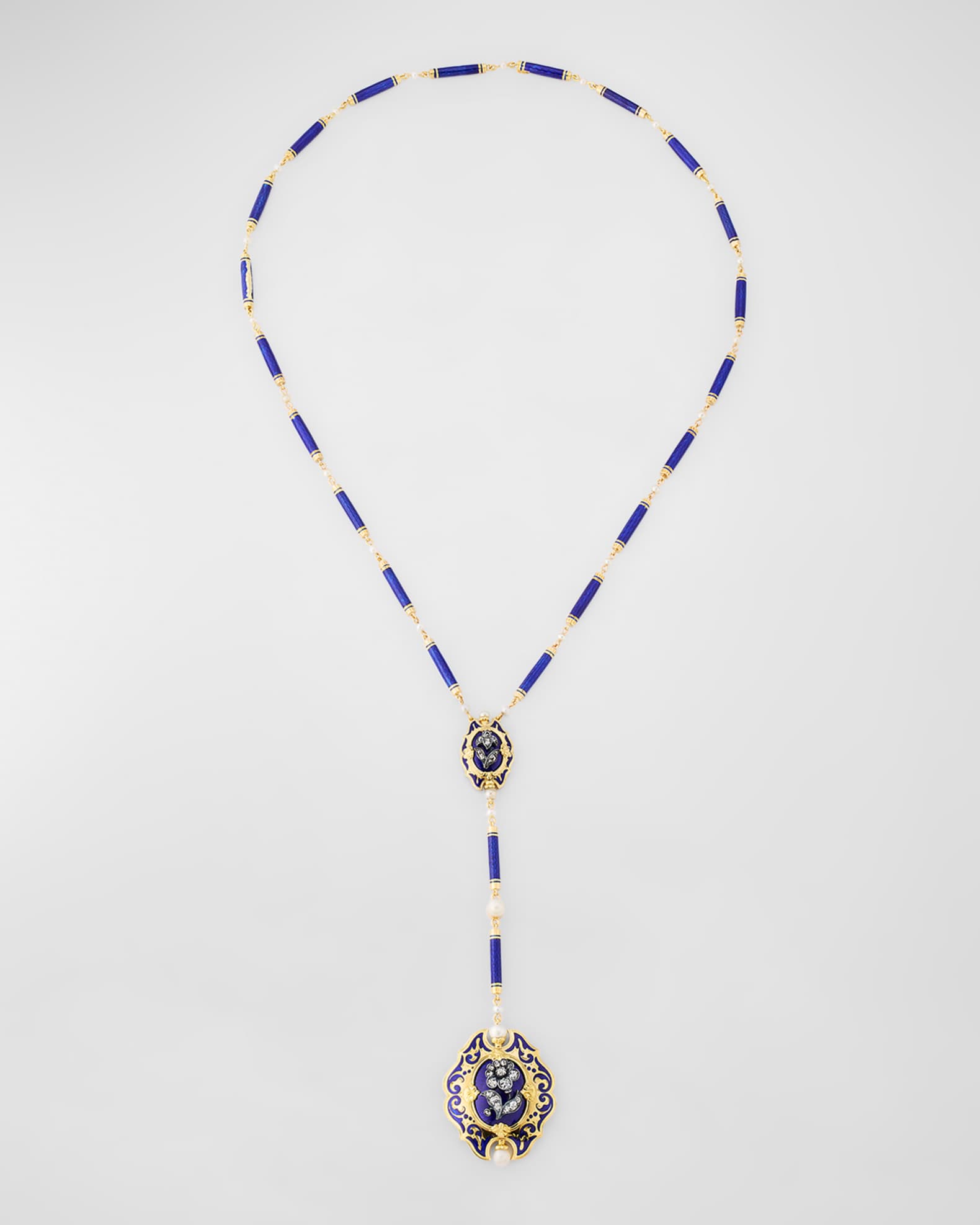 Estate 18K Gold Pearl and Enamel Necklace 0
