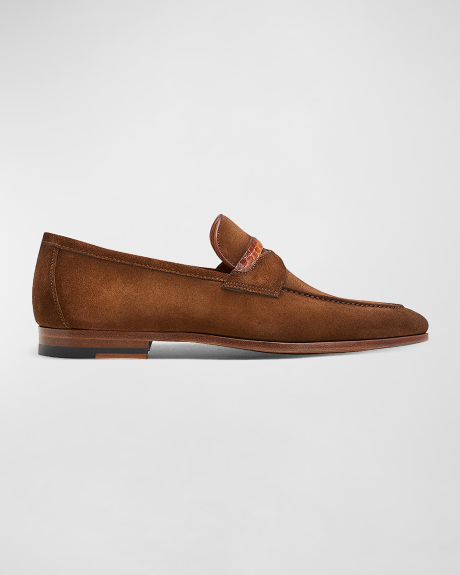 Magnanni Men s Sasso Alligator Suede Penny Loafers Neiman Marcus