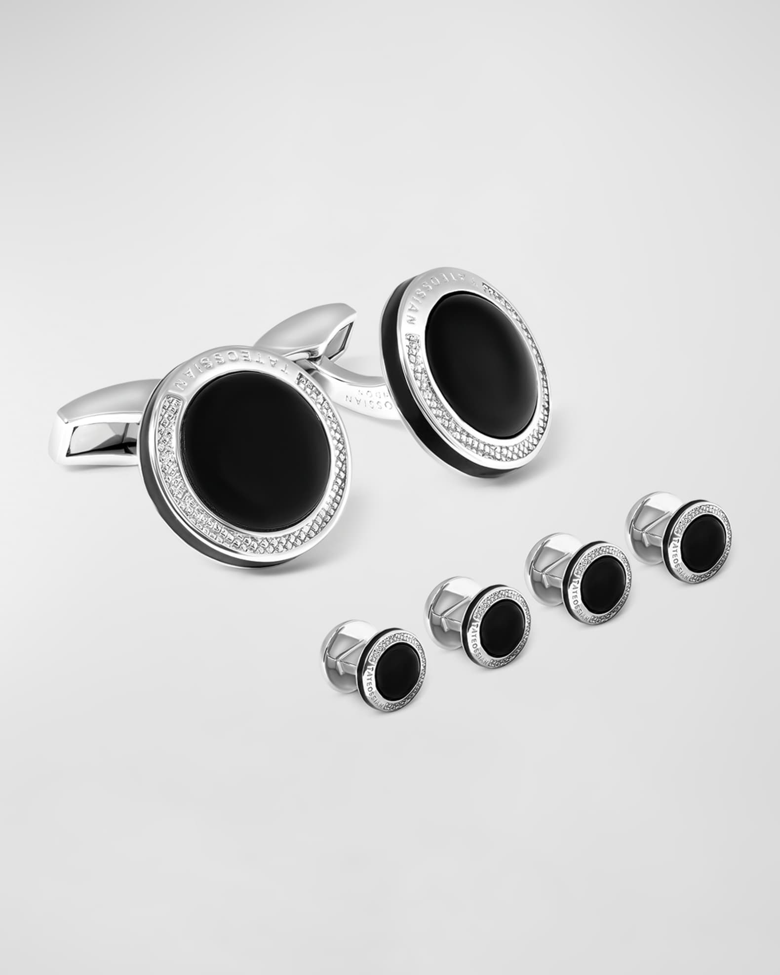 Tateossian Men's Round Black Onyx Cuff Links Stud Set Neiman Marcus