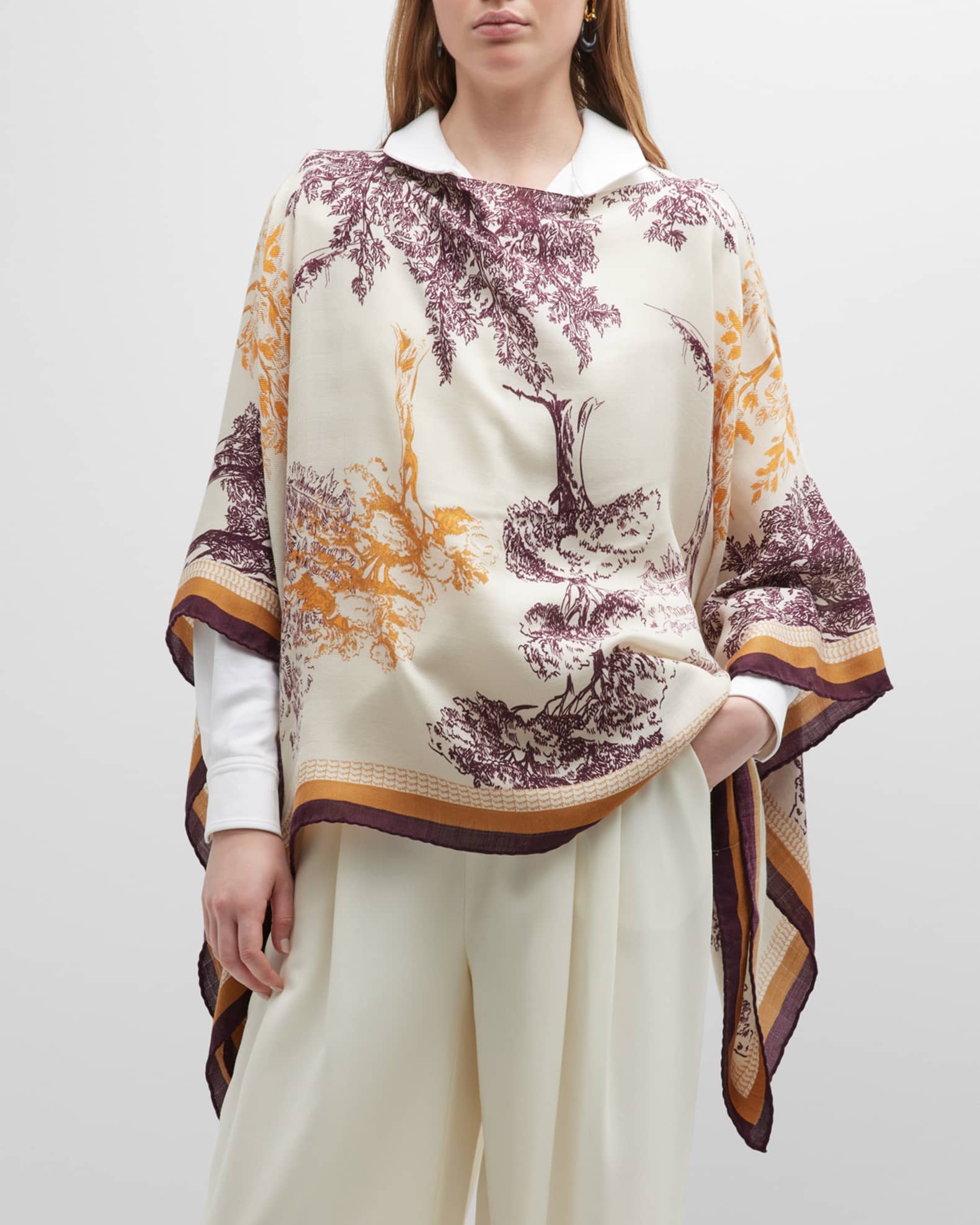 Rani Arabella Tree Cashmere-Blend Poncho | Neiman Marcus