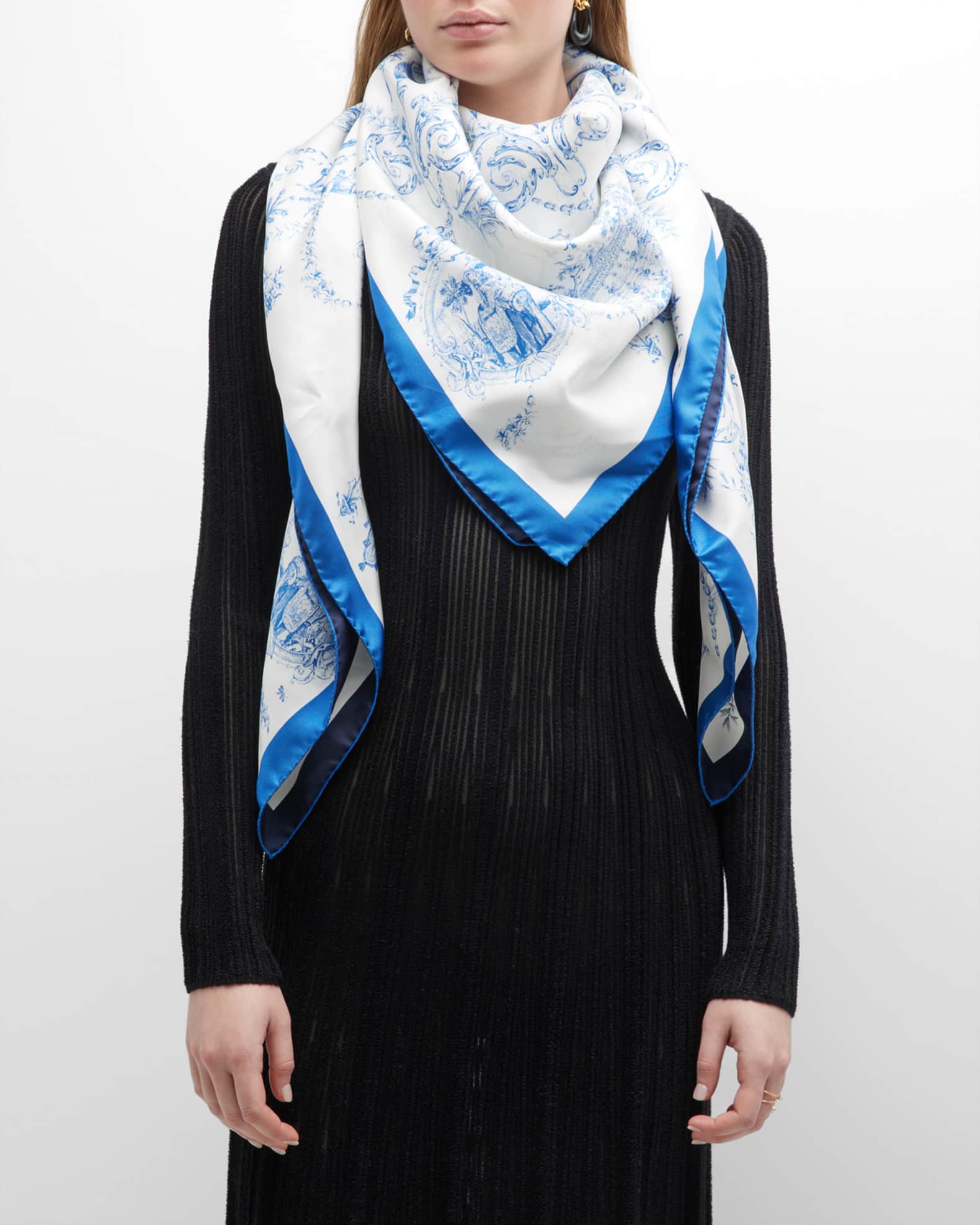 DOUBLE-SIDED SCARF 200 CM IN COFFEE AND TAN BROWN WOOL AND SILK  398287