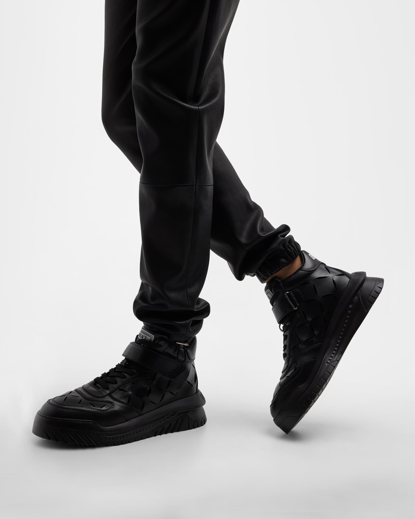 Versace Men's Tonal Laser-Cut High-Top Sneakers | Neiman Marcus