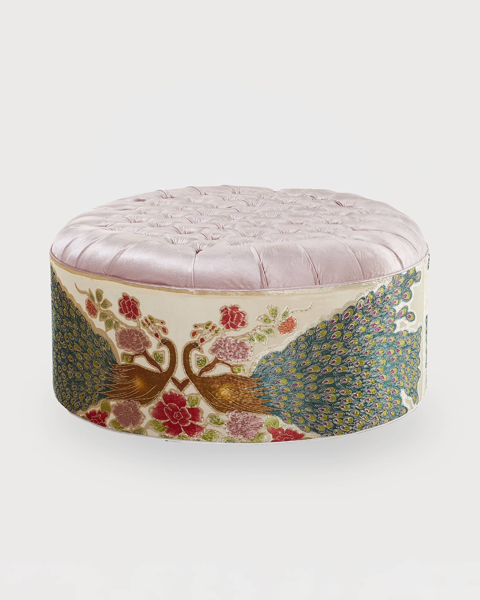 Round Blush Peacock Ottoman 1