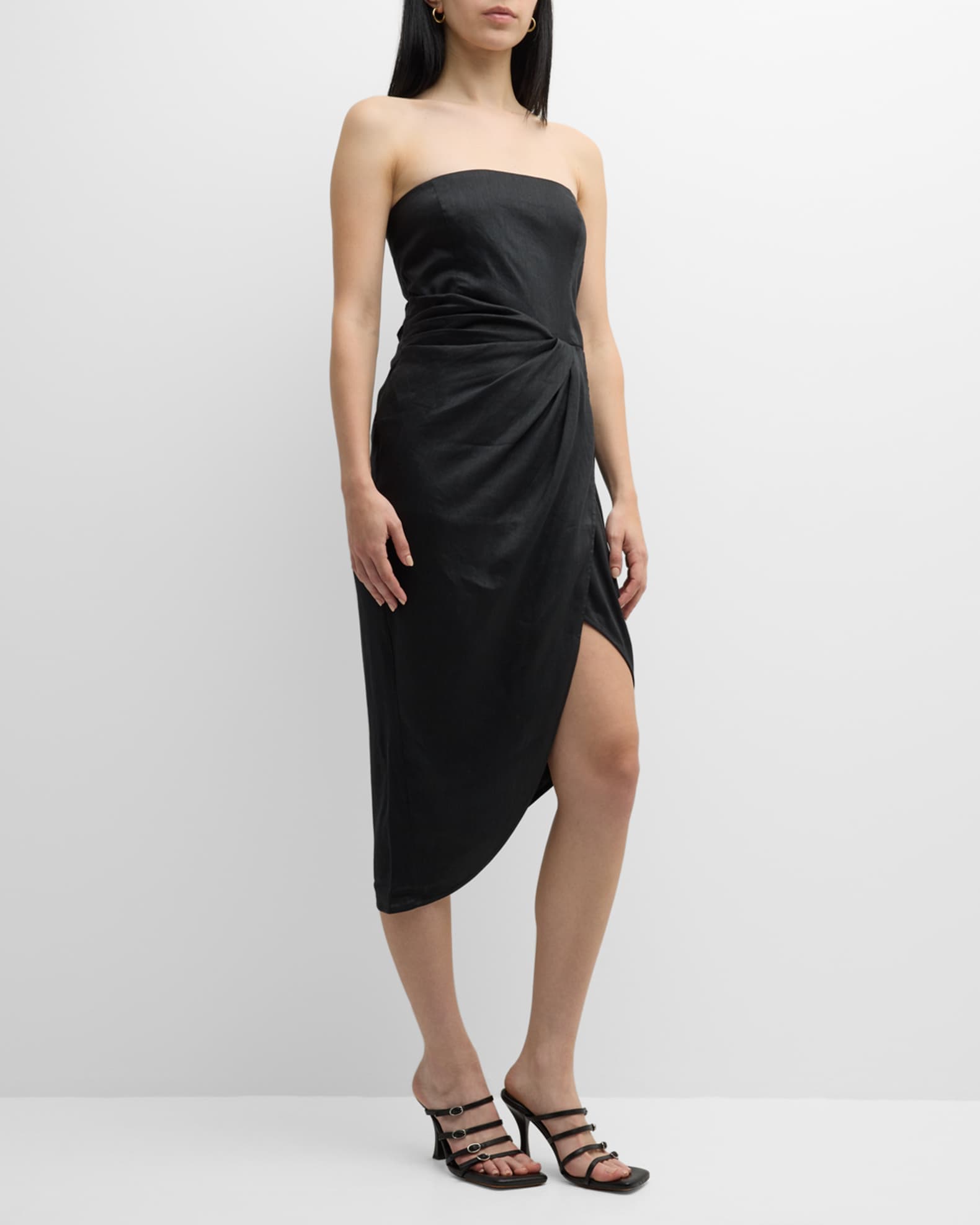 strapless linen midi dress