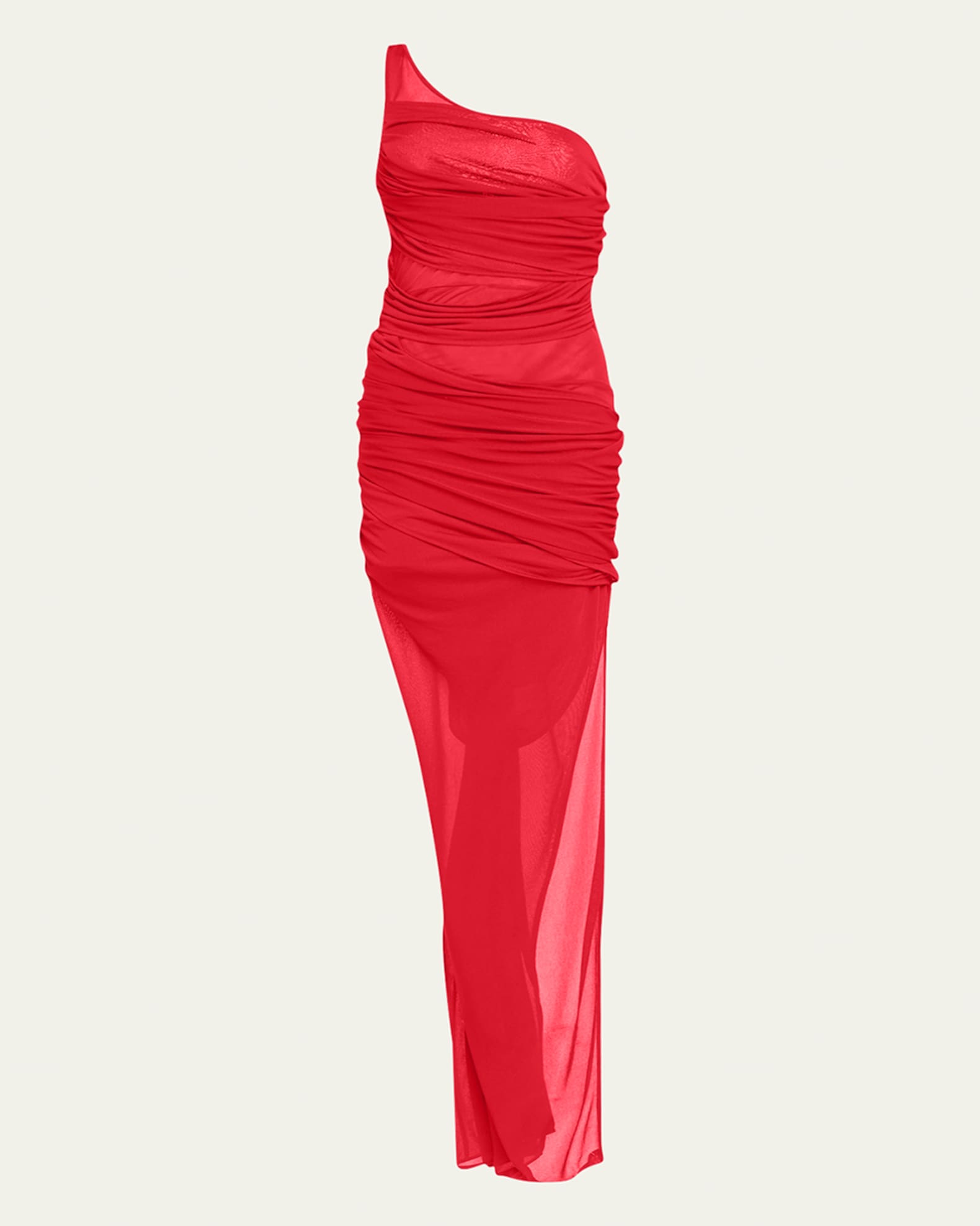 Gauge 81 Moni Sheer One-Shoulder Ruched Maxi Dress | Neiman Marcus