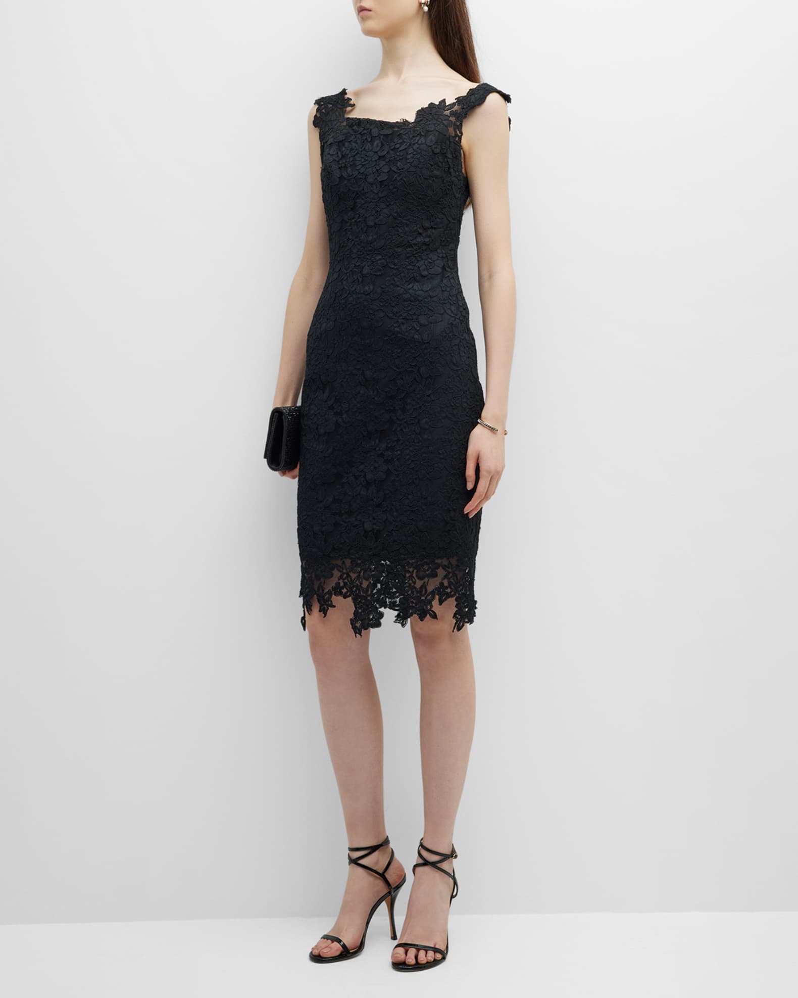 Romona Keveza Floral Lace OpenBack Cocktail Dress Neiman Marcus