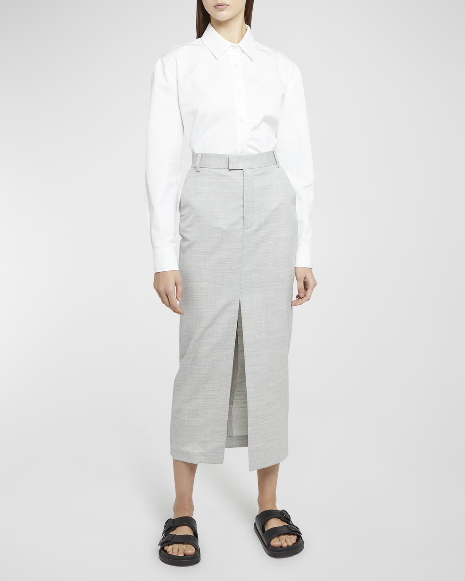 ARMARIUM Lula Slit-Hem Wool Midi Pencil Skirt | Neiman Marcus