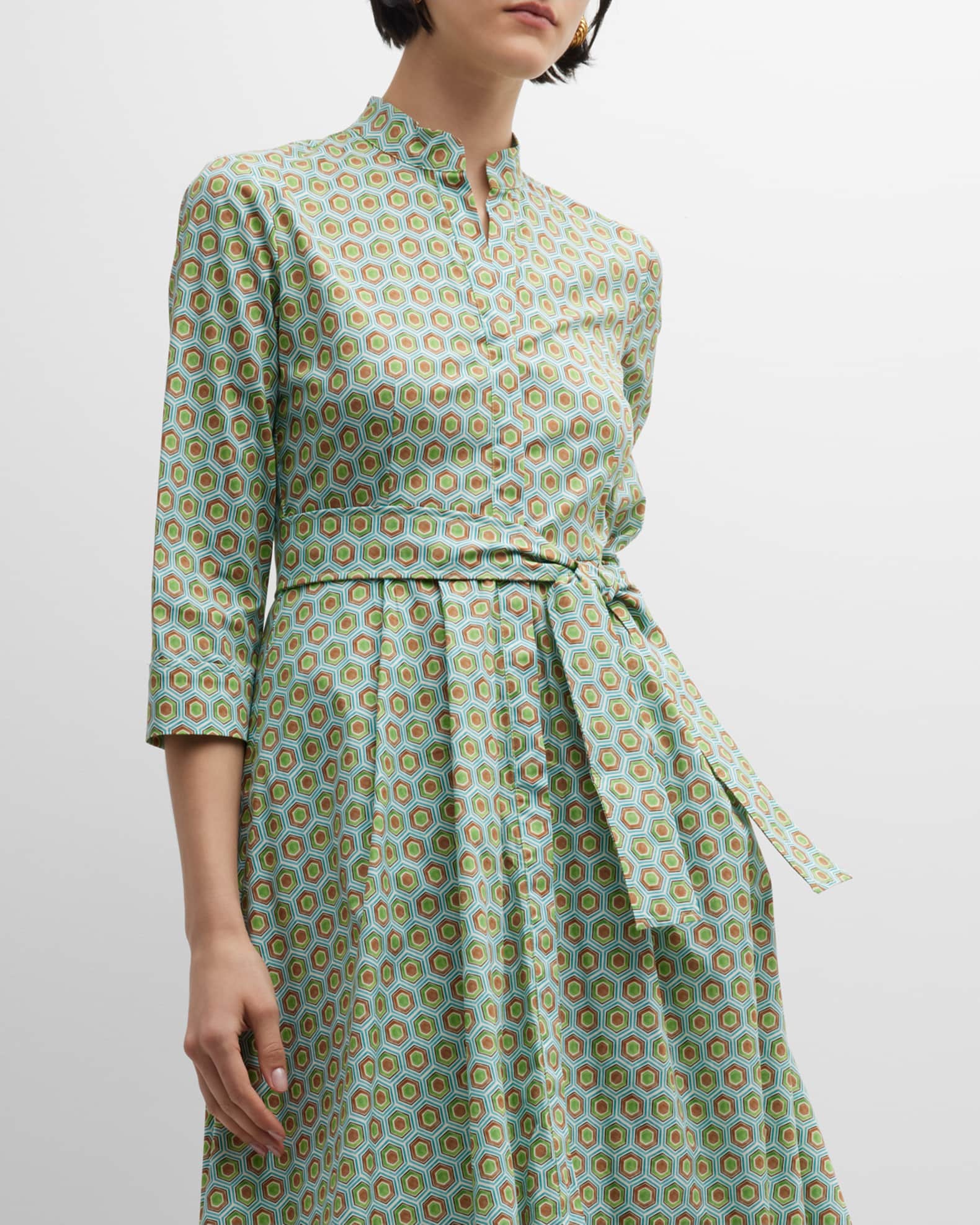 Geometric Print Belted Midi Dress
