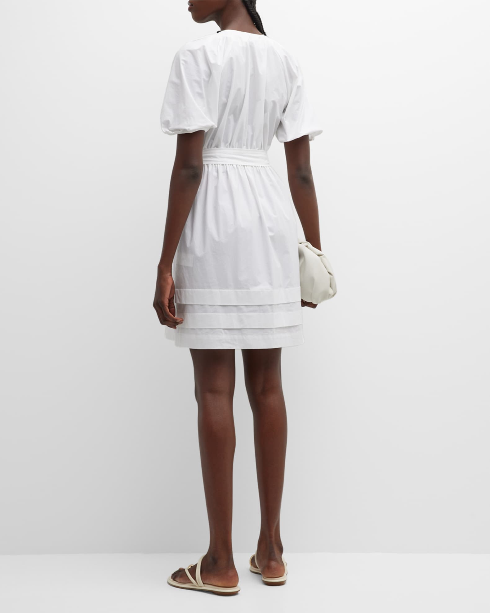 Marella Riber Ruched Blouson-Sleeve Poplin Dress | Neiman Marcus