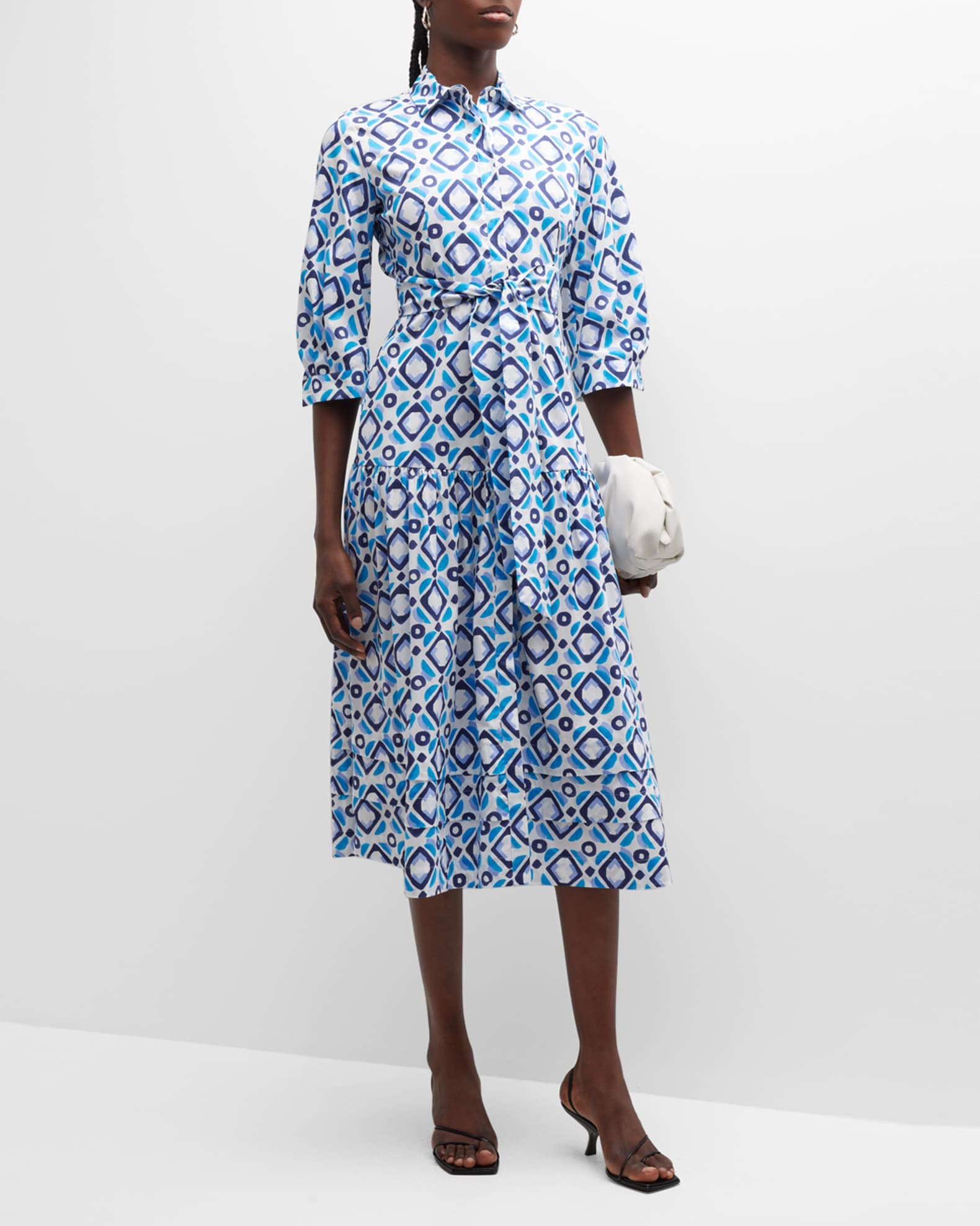 Marella Danae Tiered Geometric-Print Midi Shirtdress | Neiman Marcus