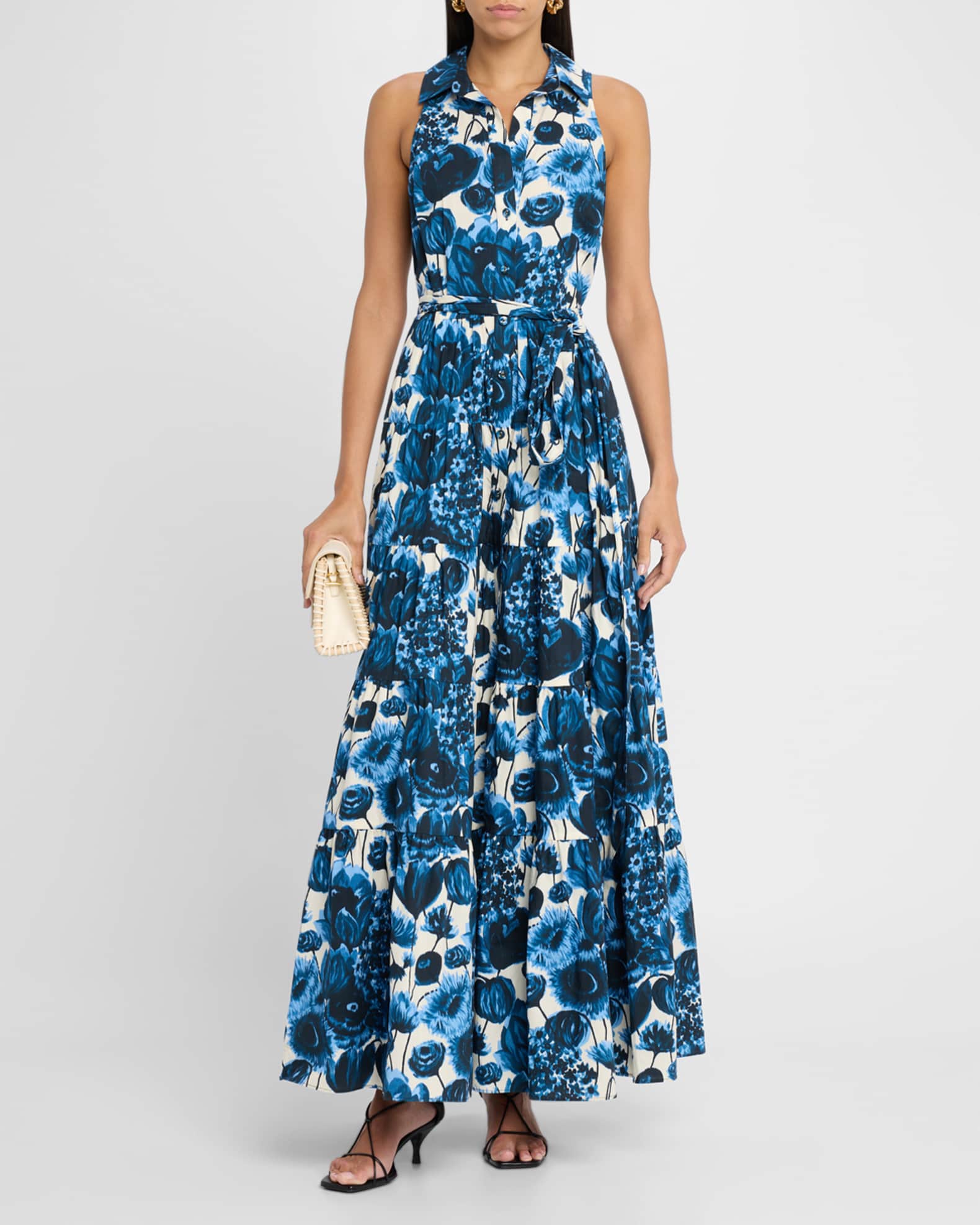 Adriana Floral Poplin Sleeveless Maxi Shirtdress 1