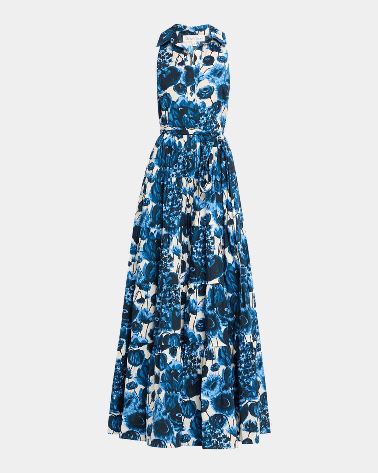 Adriana Floral Poplin Sleeveless Maxi Shirtdress 0