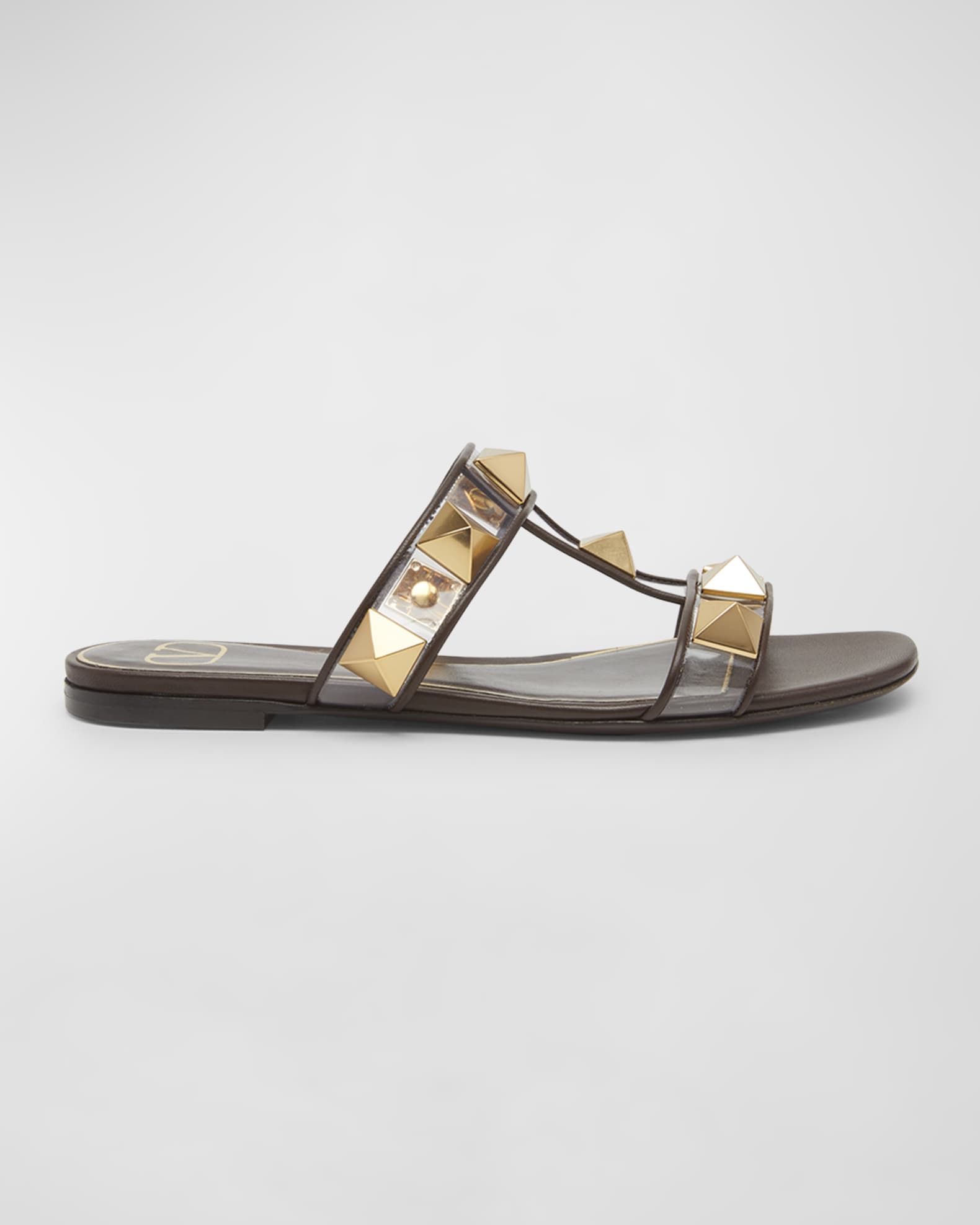Valentino Garavani Roman Stud T-Strap Flat Slide Sandals | Neiman Marcus
