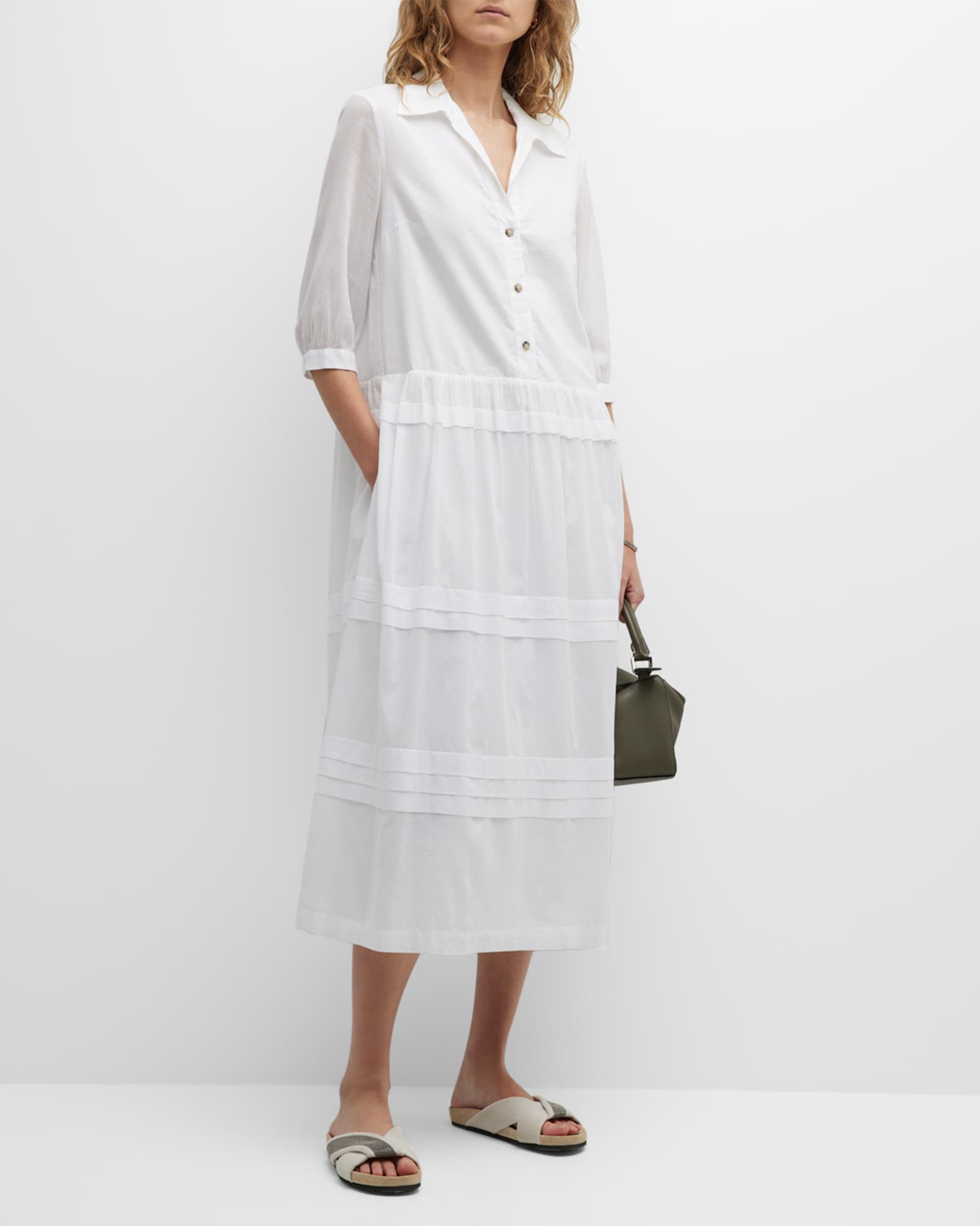 Peserico Tiered Elbow-Sleeve Midi Dress | Neiman Marcus