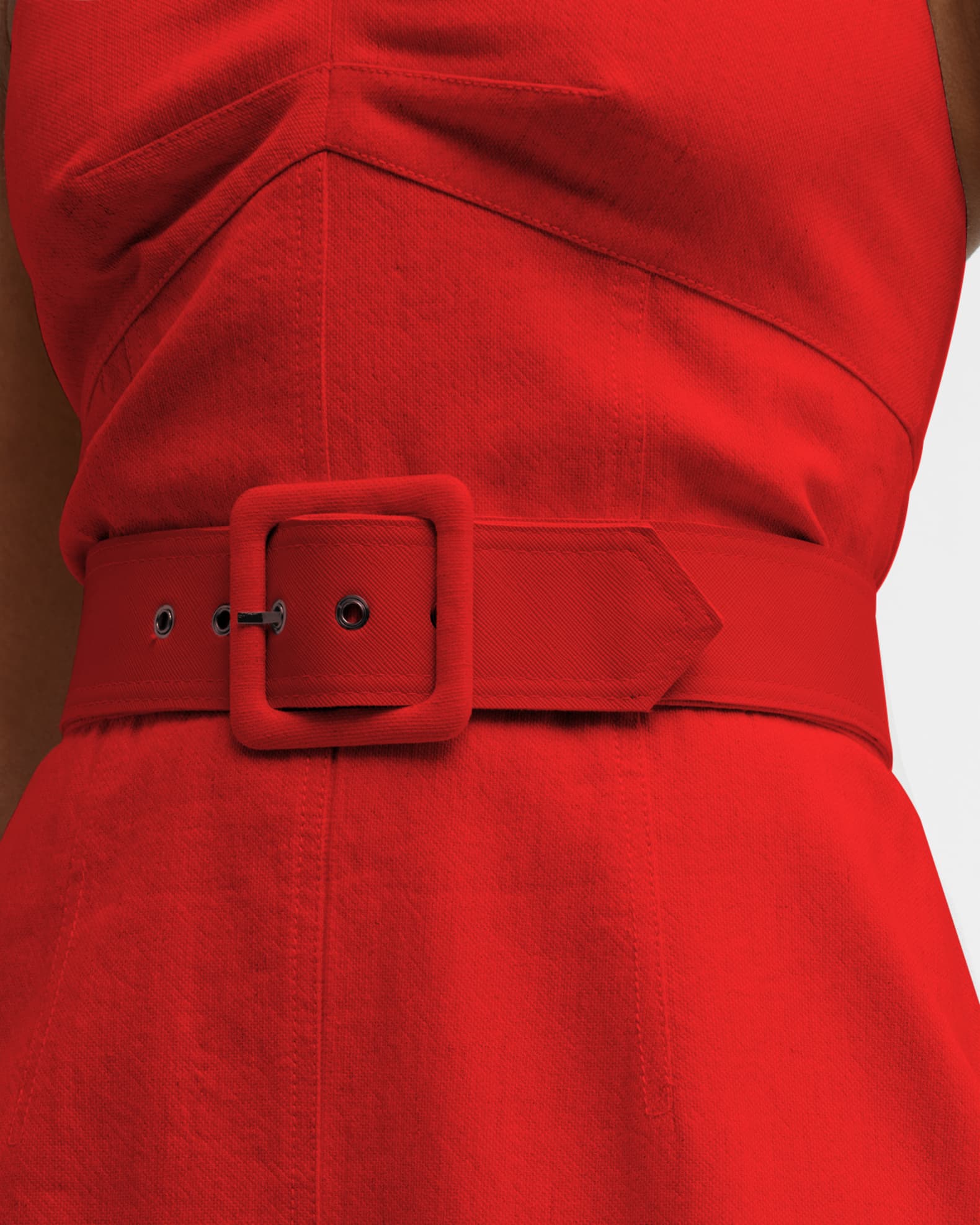 Halston Aryelle Sleeveless Belted Linen Midi Dress Neiman Marcus