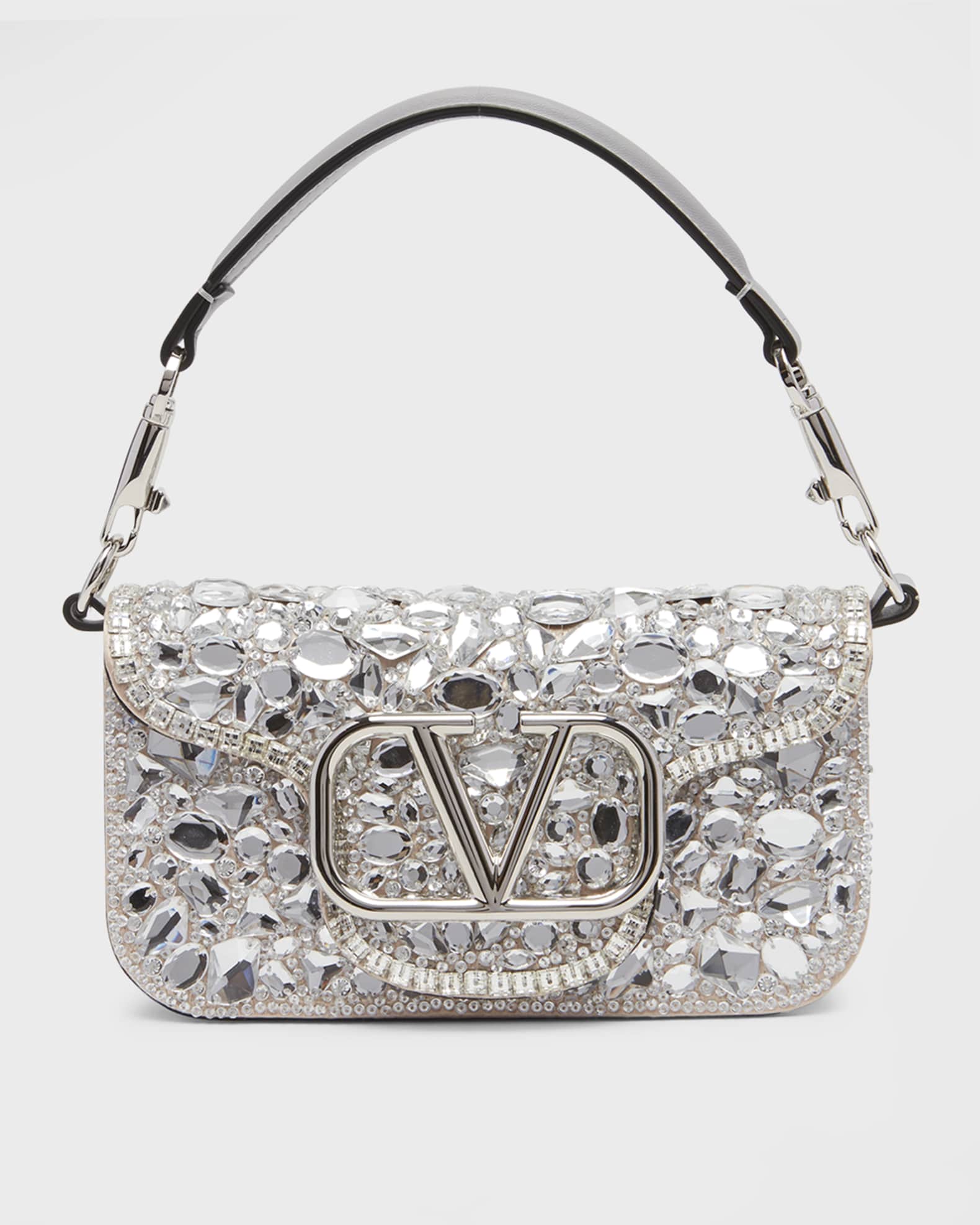 Valentino Rockstud Spike Medium Bags In Silver Metallic Lambskin On Sale