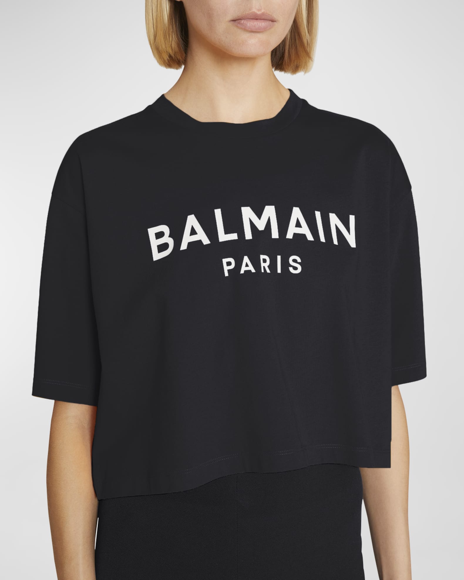 Balmain Logo-Print Crop T-Shirt | Neiman Marcus