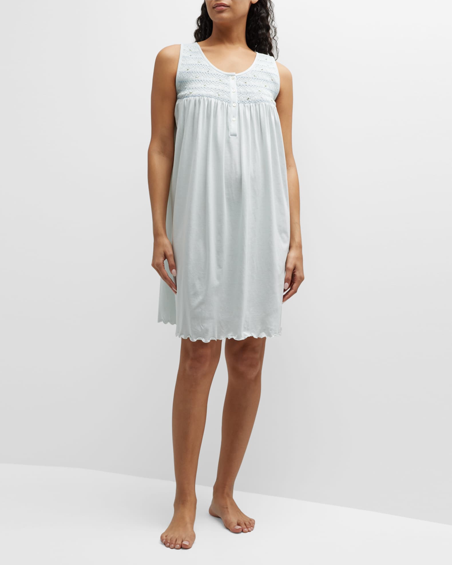 P Jamas Catalina Sleeveless Smocked Cotton Nightgown | Neiman Marcus