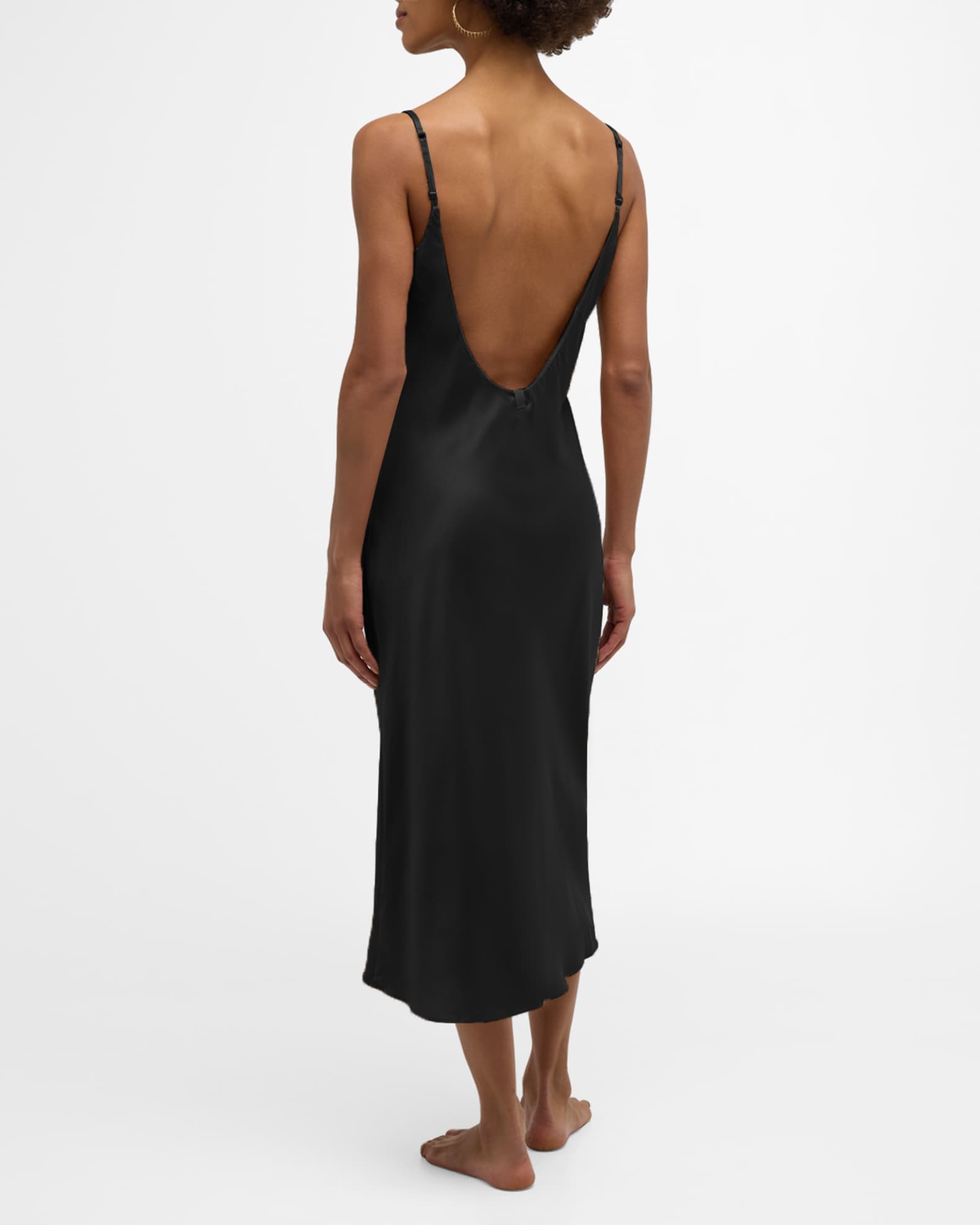 Lunya Washable Silk Bias Slip Dress Immersed Black L