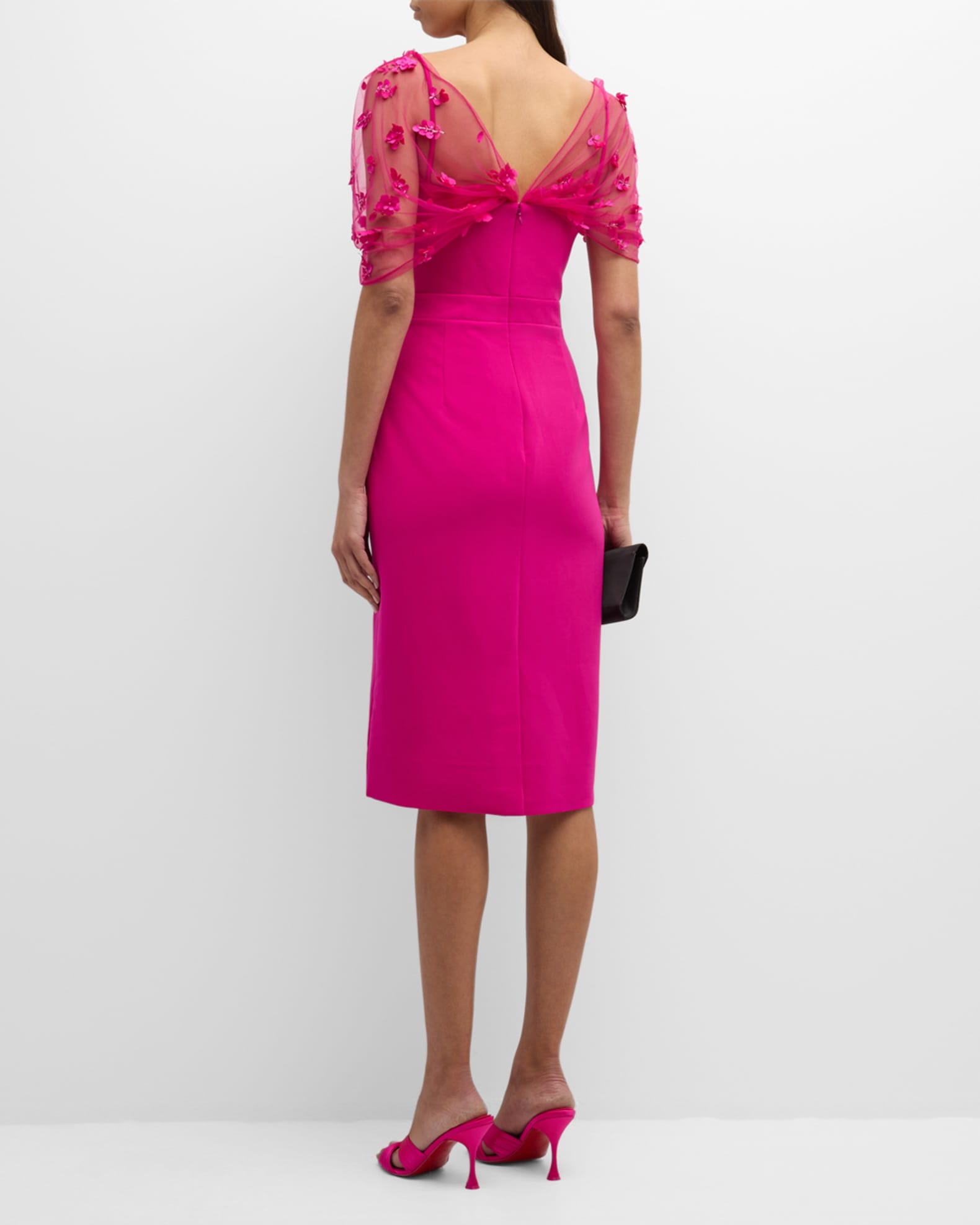 Theia Gia Beaded-Shawl Bodycon Midi Dress | Neiman Marcus