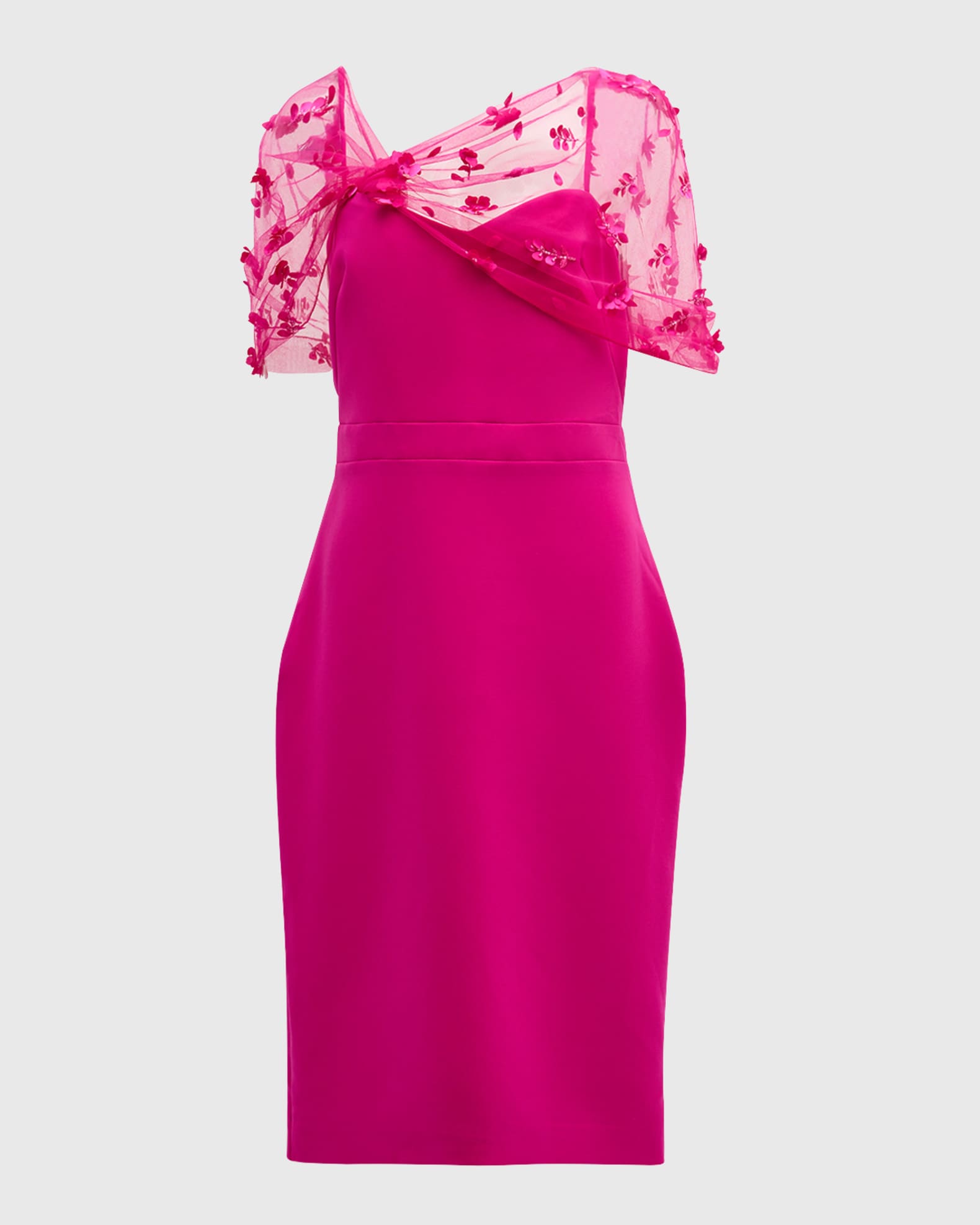 Theia Gia Beaded-Shawl Bodycon Midi Dress | Neiman Marcus