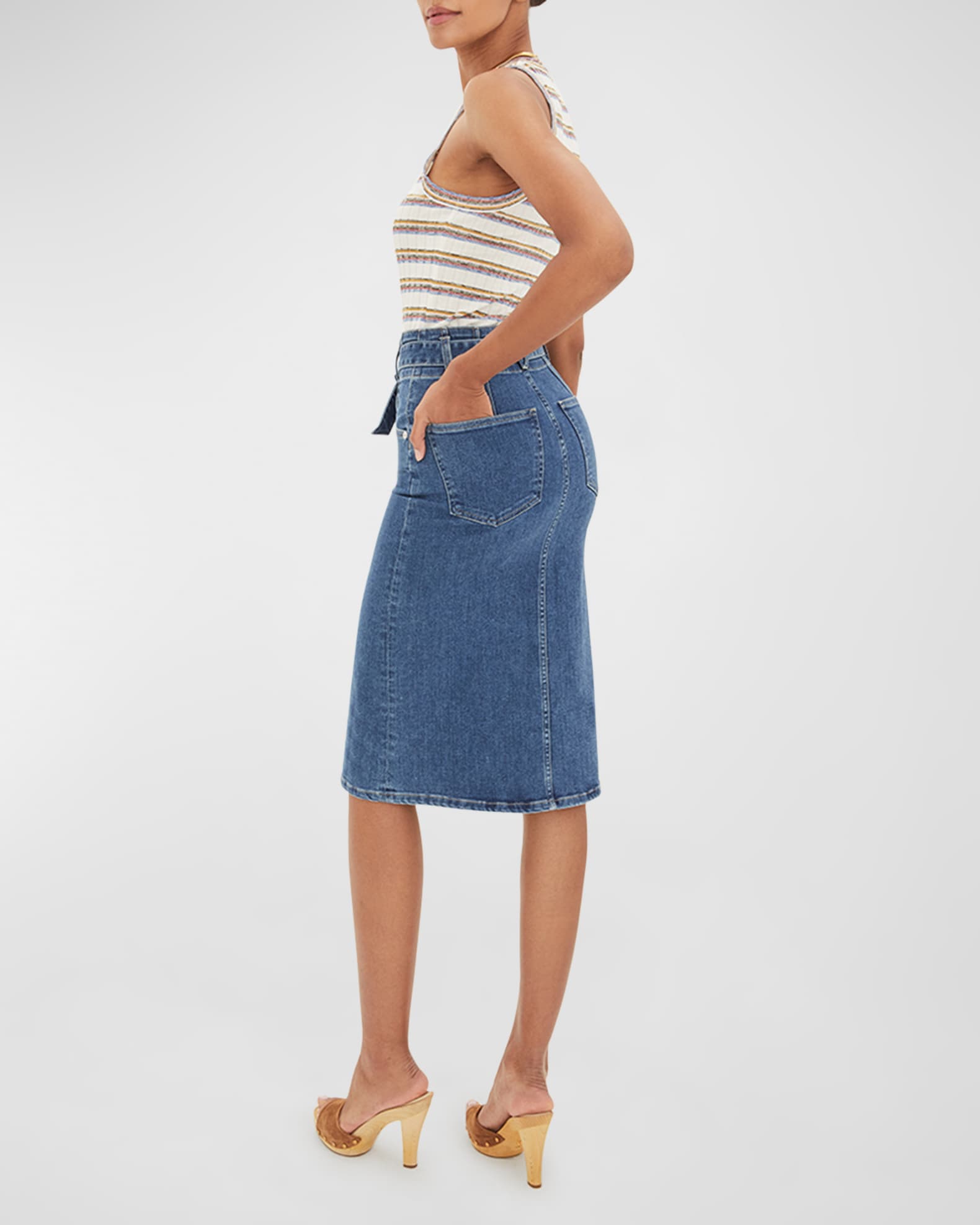 Veronica Beard Jeans Nazia Belted Denim Pencil Skirt | Neiman Marcus