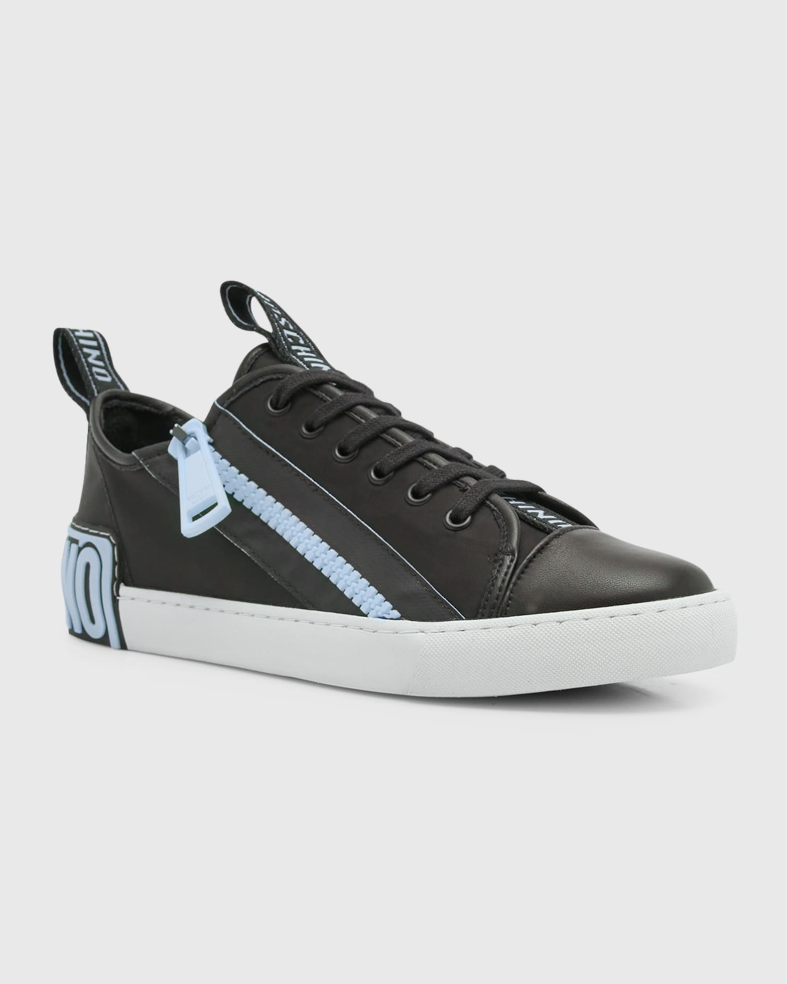 Moschino Men's Maxi Logo Zip Low-Top Sneakers | Neiman Marcus