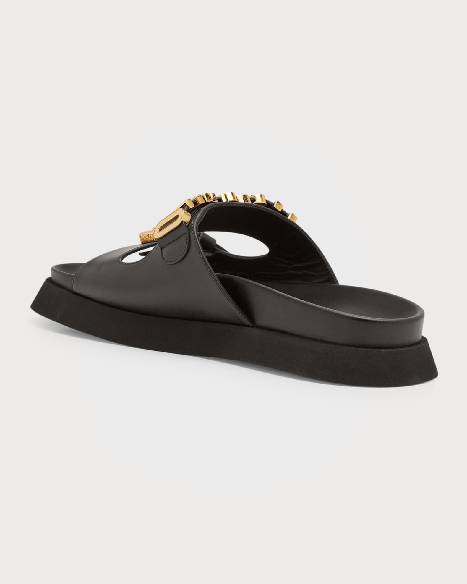 Black and gold moschino slides store