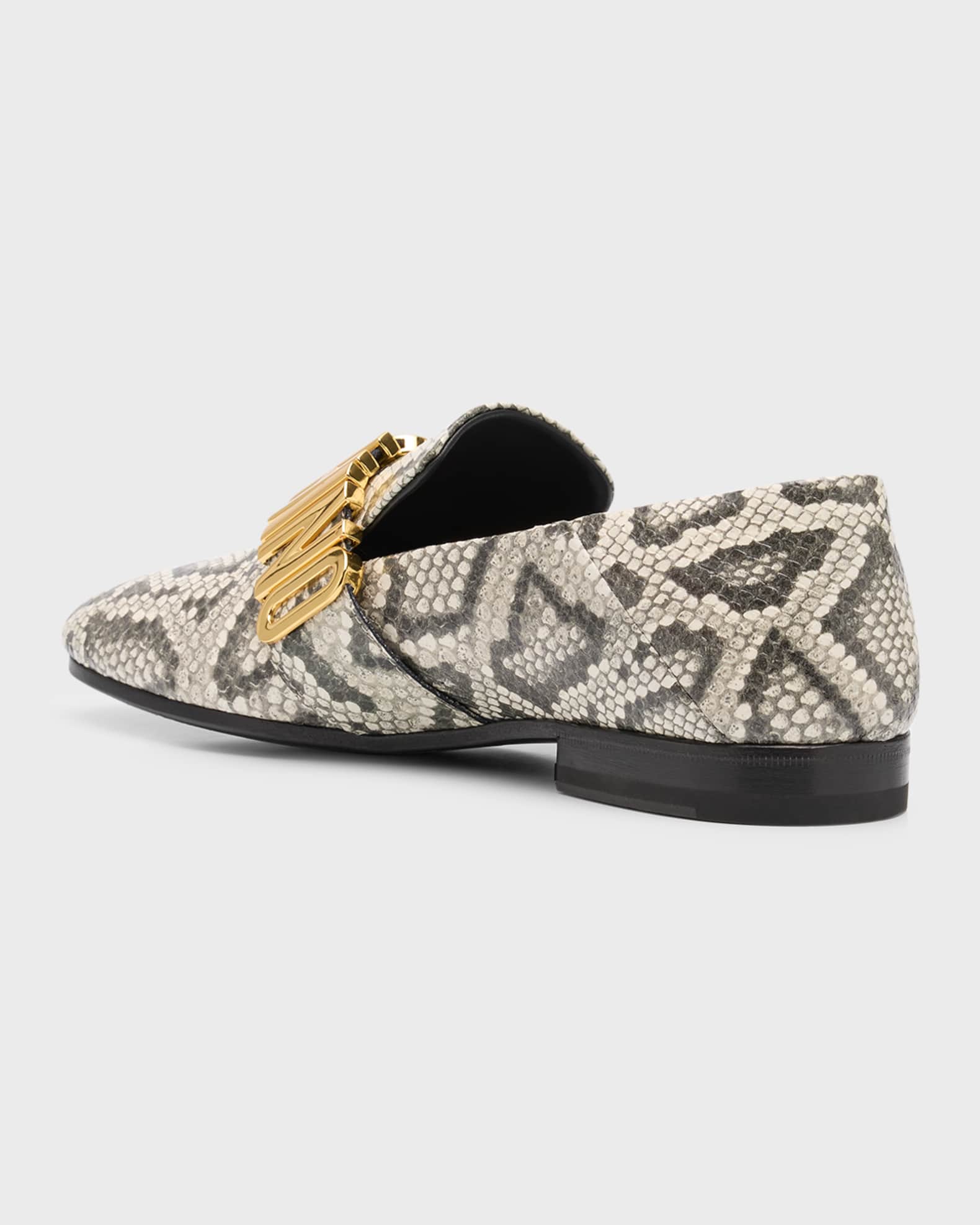 Moschino Men's Maxi Lettering Snake-Print Leather Loafers