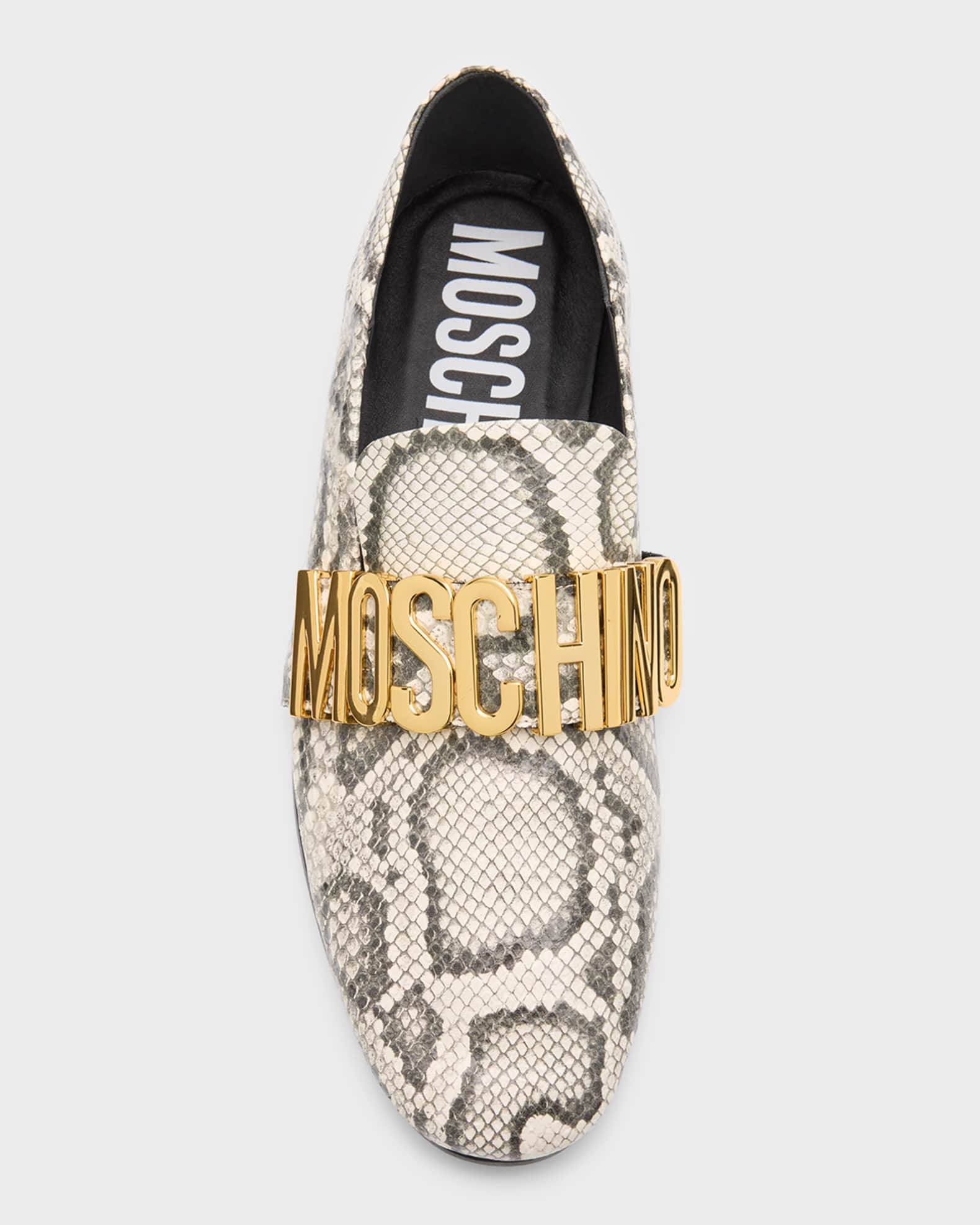 Moschino Men's Maxi Lettering Snake-Print Leather Loafers