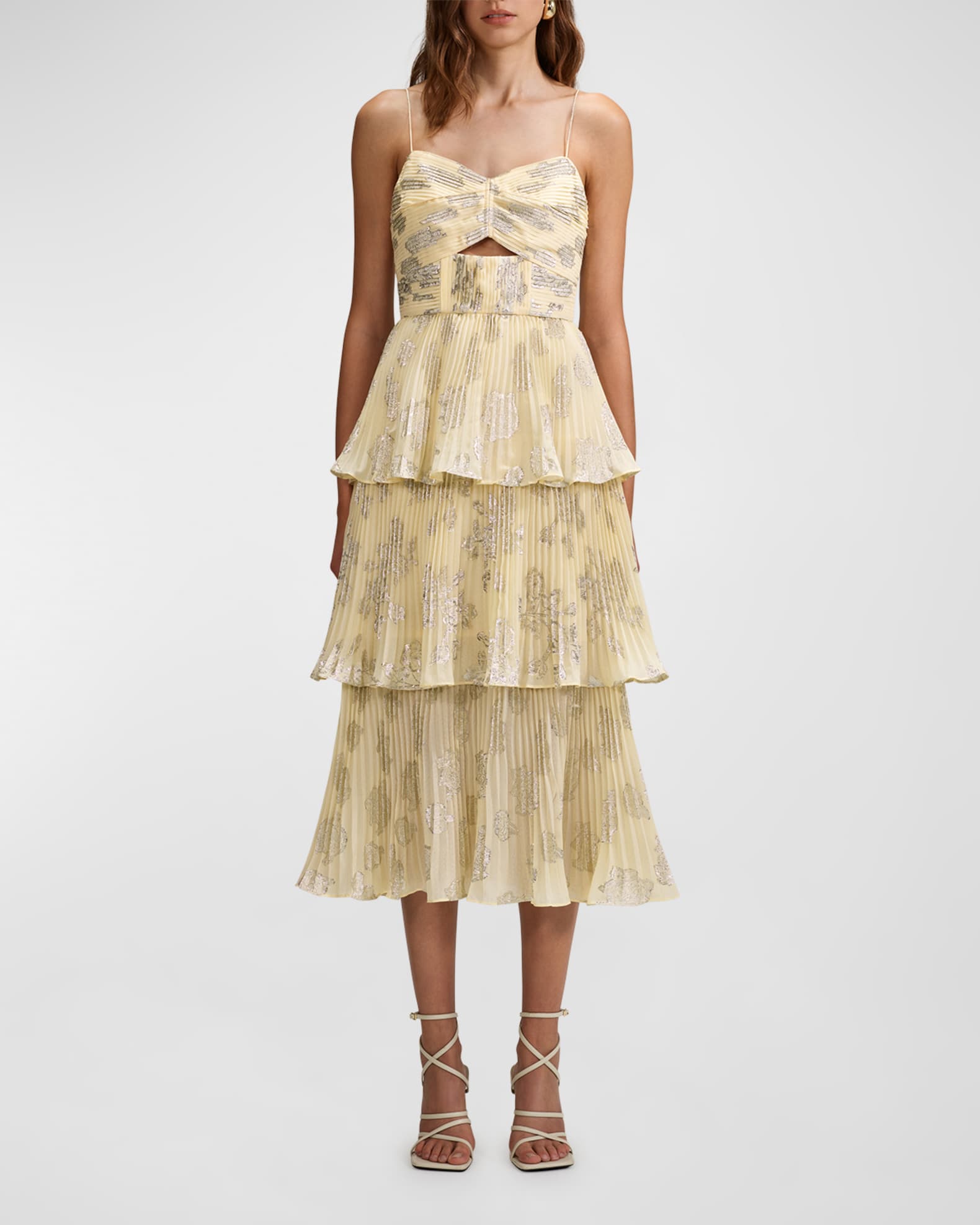 SelfPortrait Metallic Jacquard Tiered Midi Dress Neiman Marcus