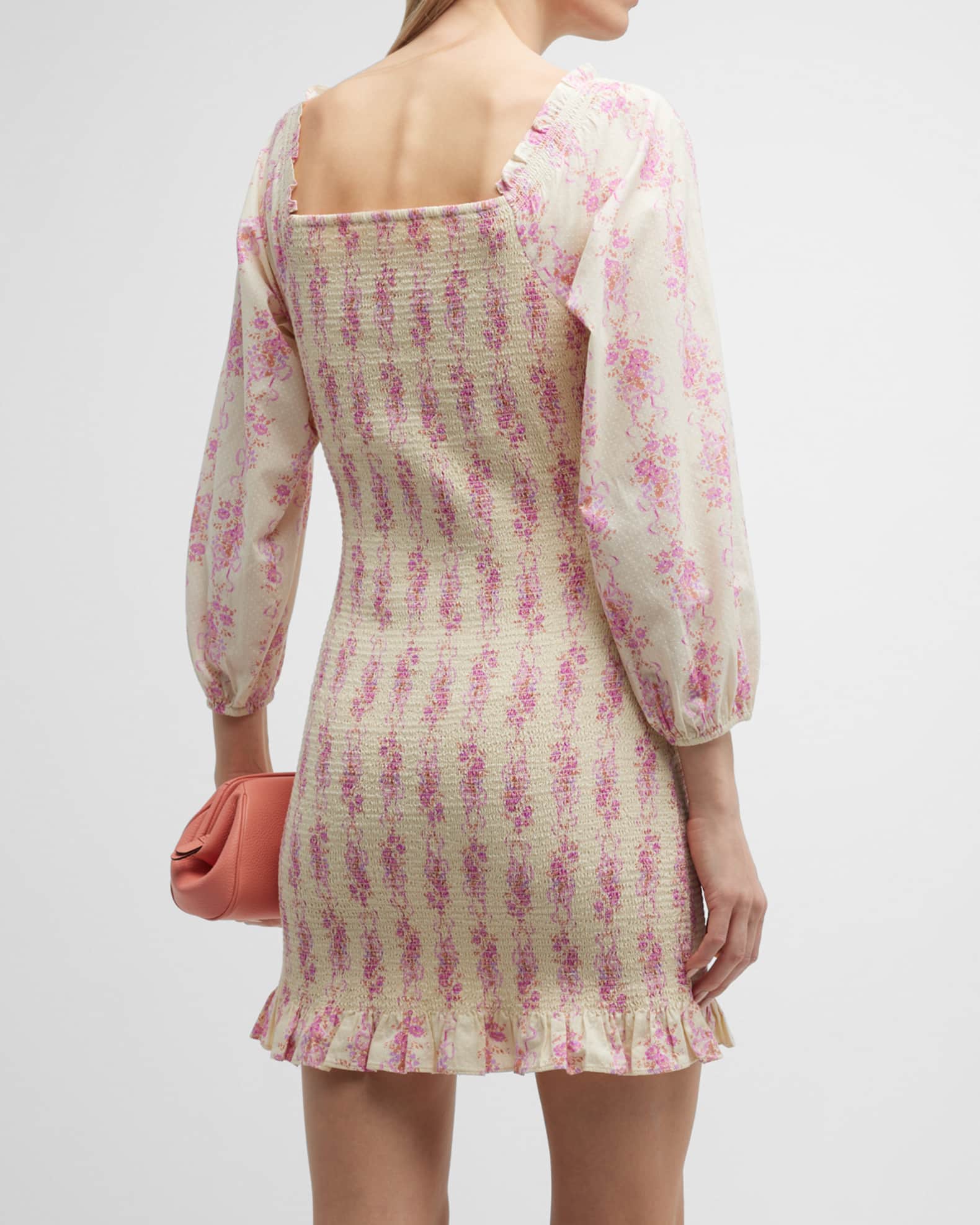 LoveShackFancy Kyndra FrontTie Smocked Cotton Mini Dress Neiman Marcus