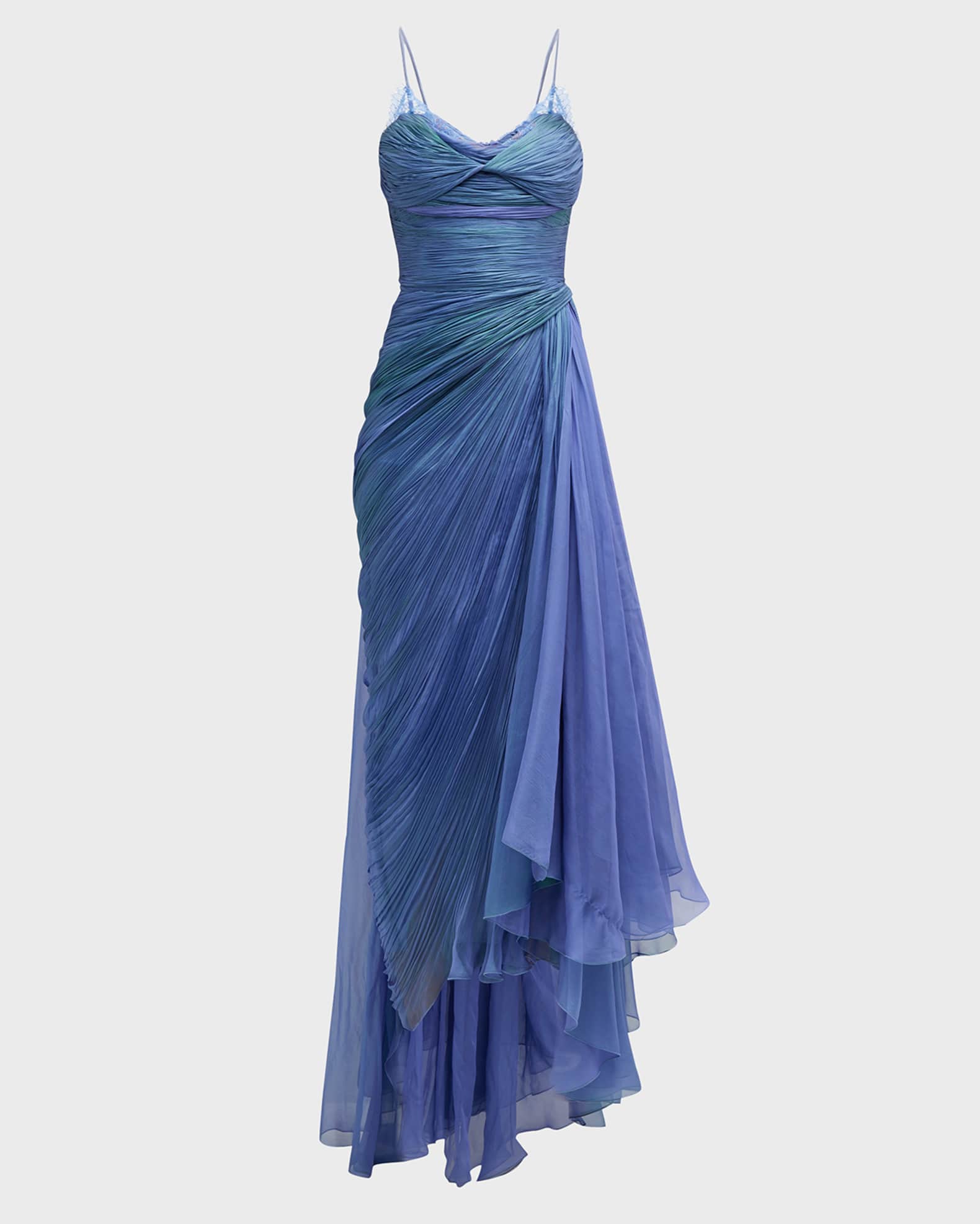Maria Lucia Hohan Gracie Iridescent Plisse Draped Tea-Length Gown ...
