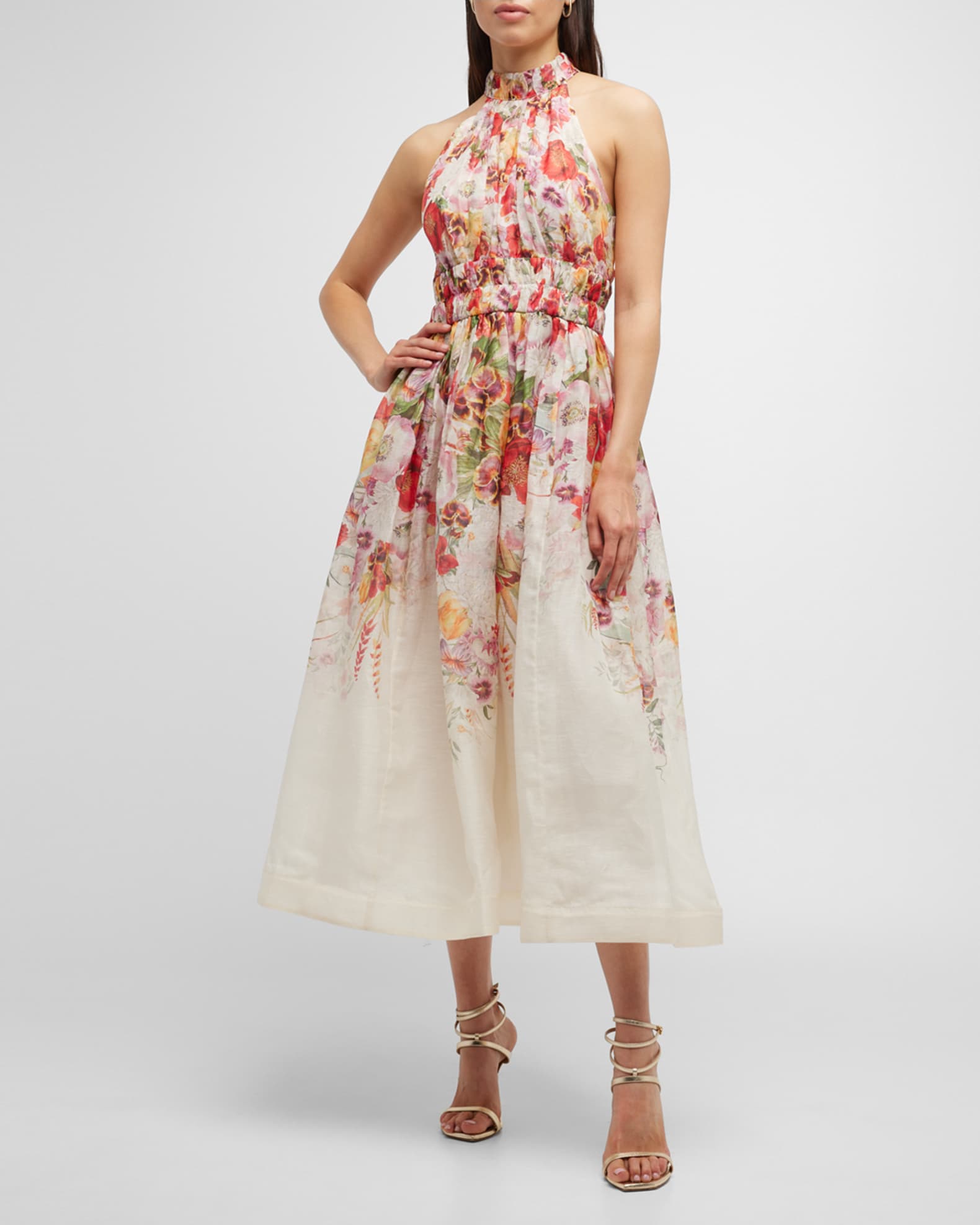 Zimmermann Wonderland Floral Halter Midi Dress | Neiman Marcus