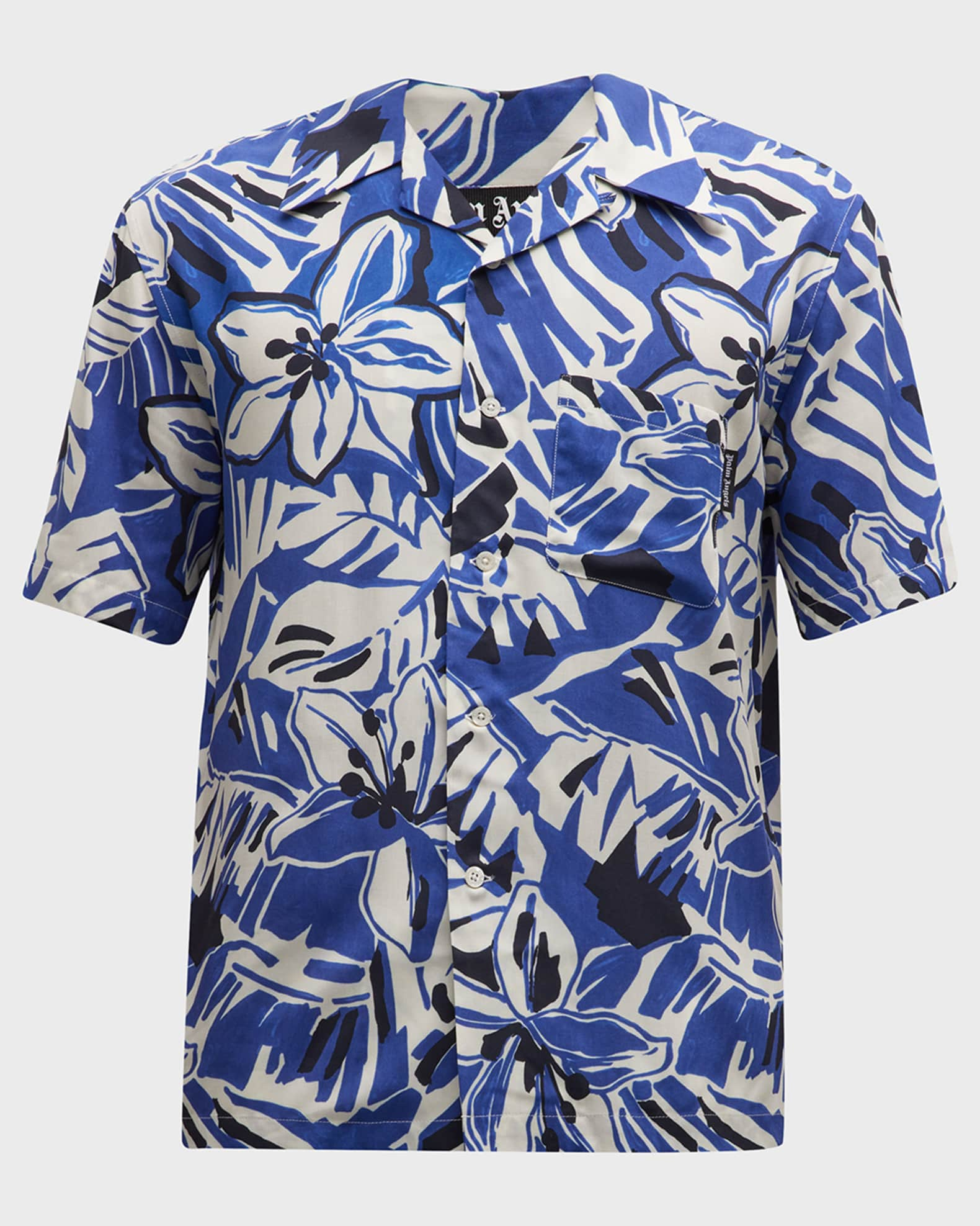 Palm Angels Men's Macro Hibiscus Bowling Shirt | Neiman Marcus