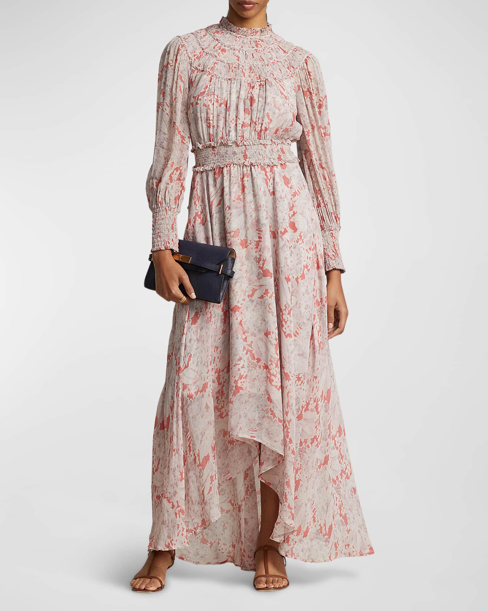 Polo Ralph Lauren Floral Crinkled Georgette Dress | Neiman Marcus