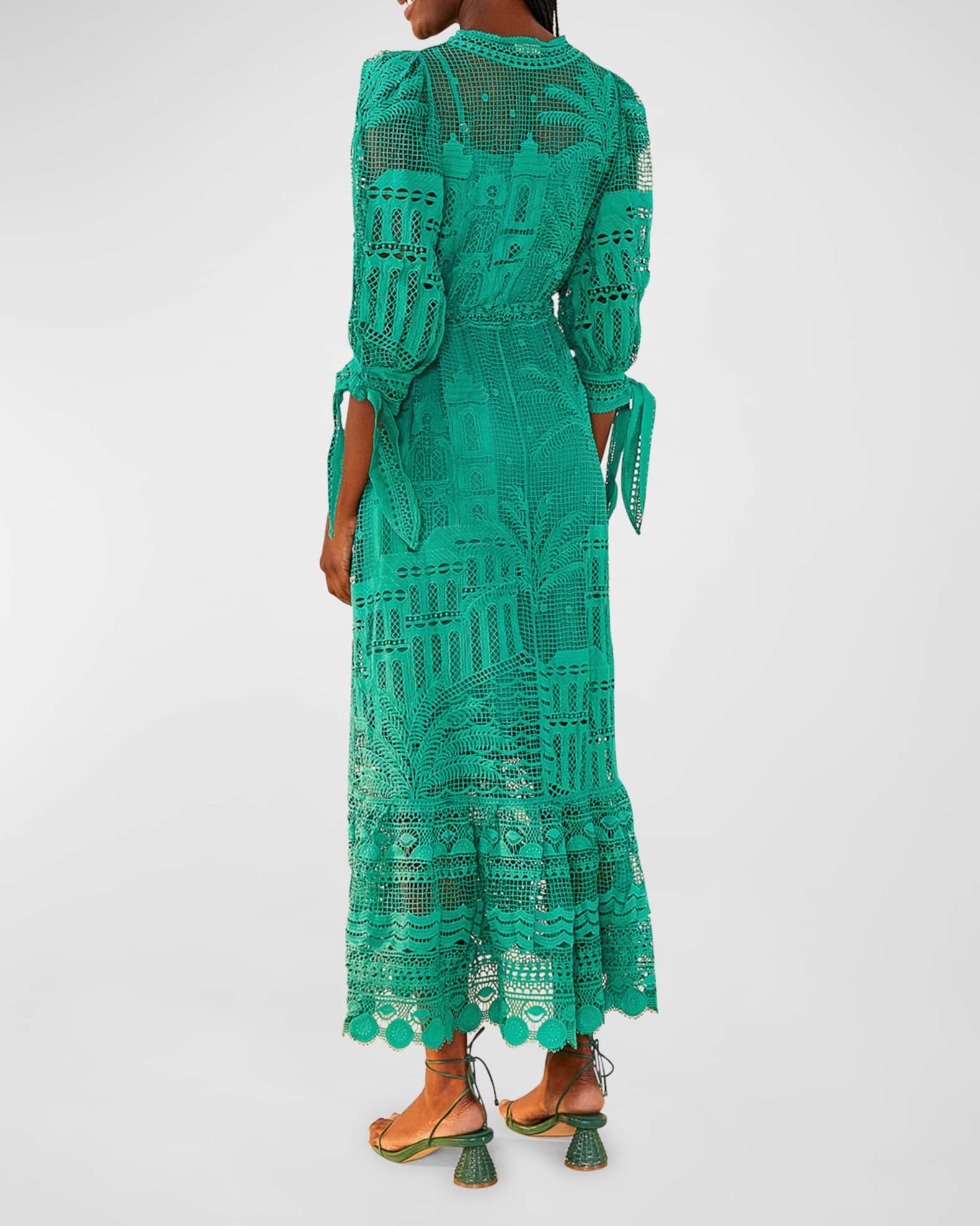Farm Rio Morada Boa Guipure Lace Midi Dress Neiman Marcus
