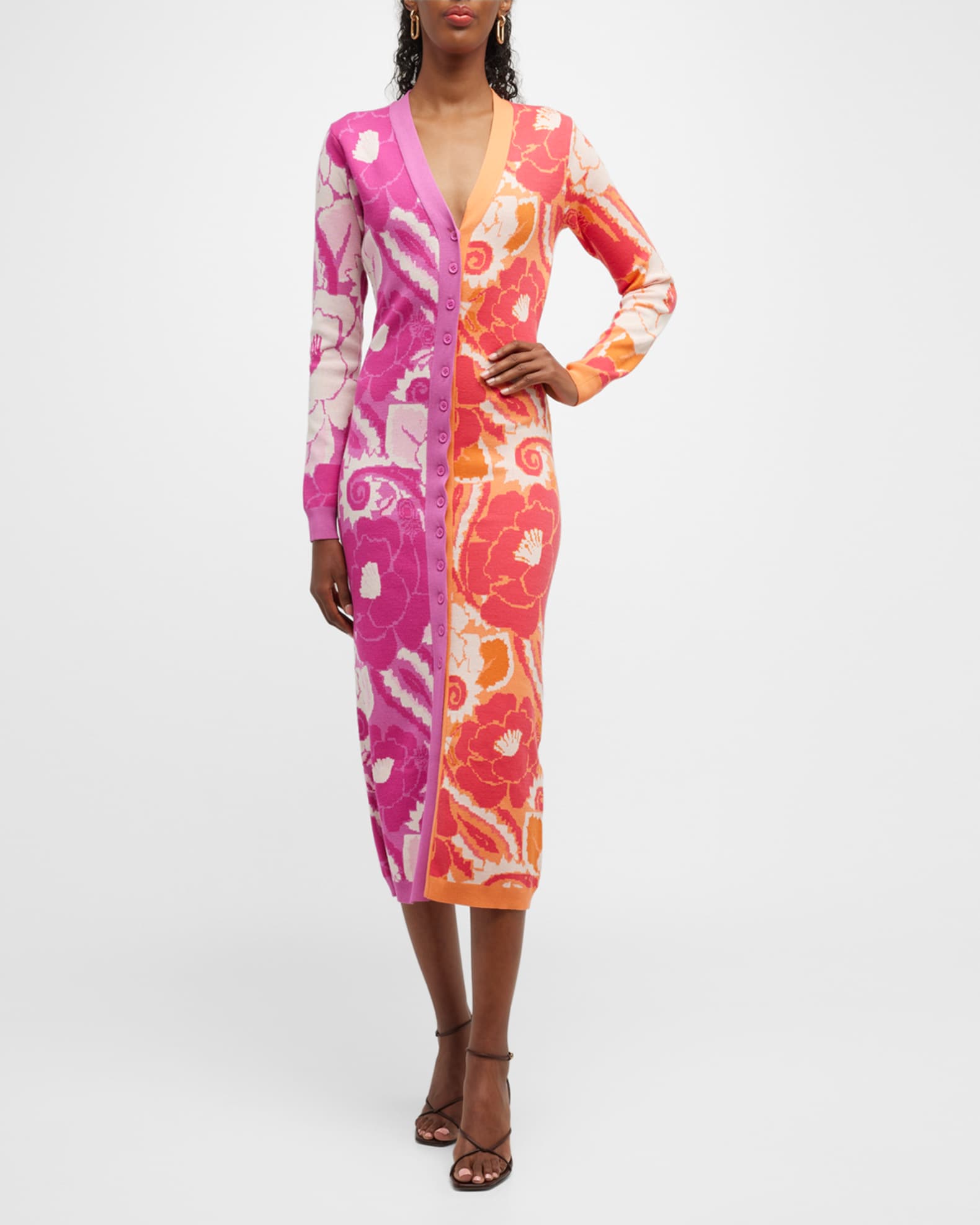 Farm Rio Mixed Tropical Groove Cardigan Midi Dress Neiman Marcus