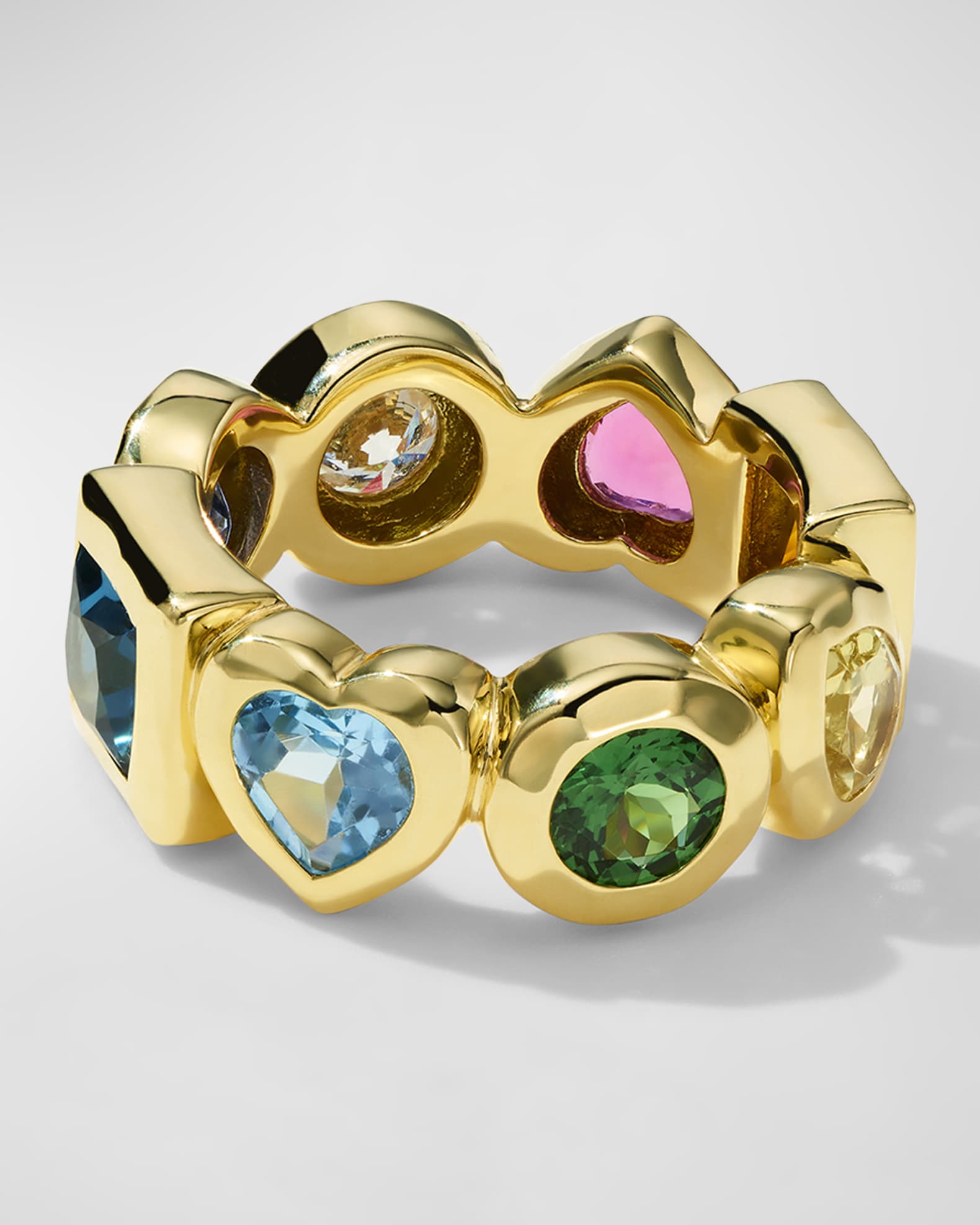 18K Gold Caramella Rainbow Stone Ring with Diamond, Size 7 0