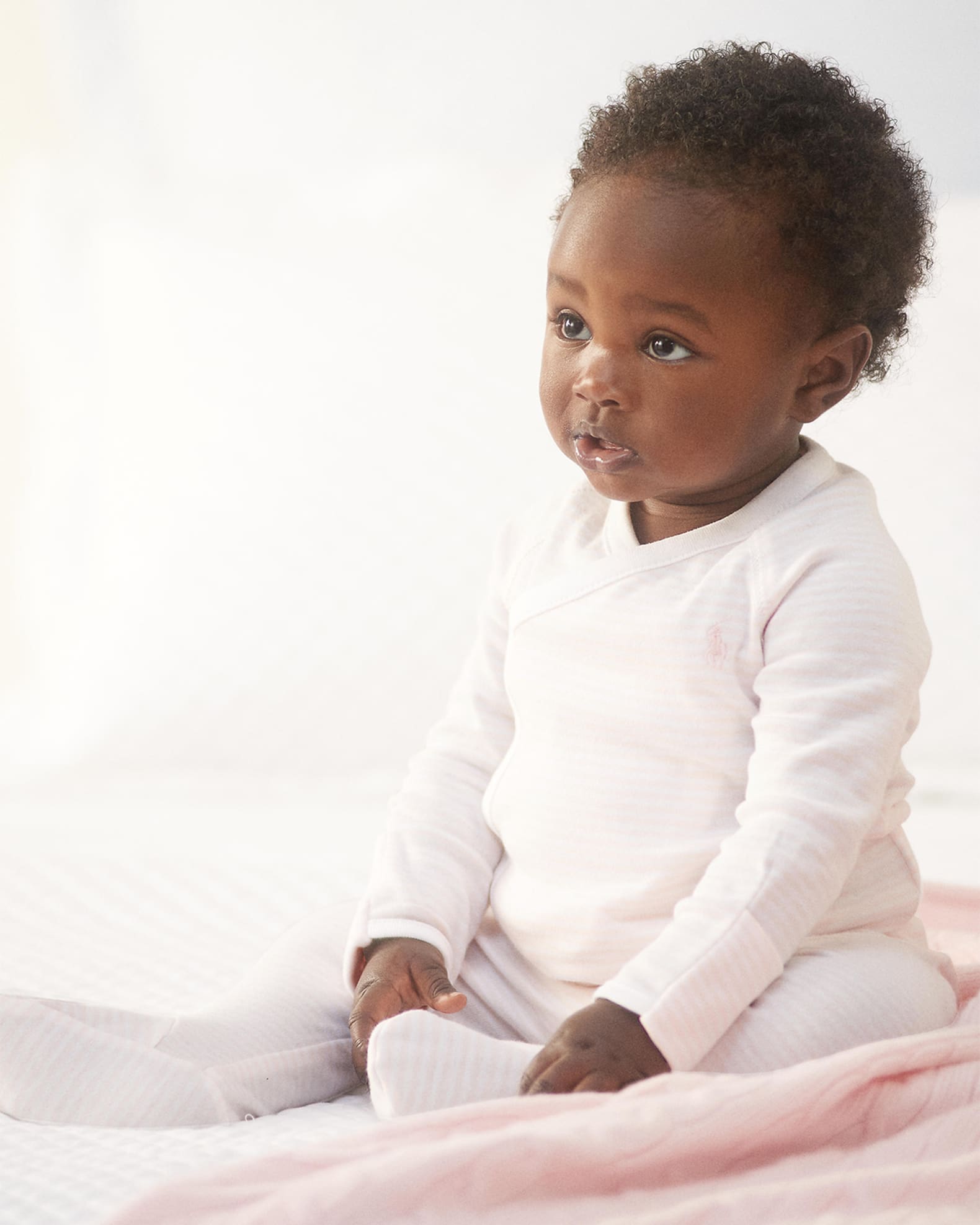 Ralph Lauren Childrenswear Girl's Striped Organic Cotton Top W/ Footed Pants, Size Newborn-9M