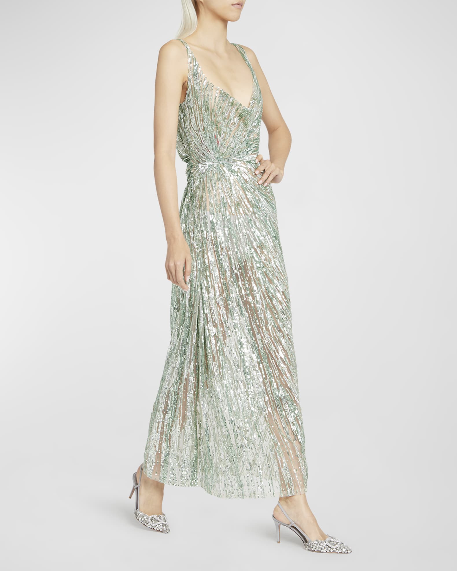 Valentino Gathered Evening Gown with Sequin Embellishment | Neiman Marcus