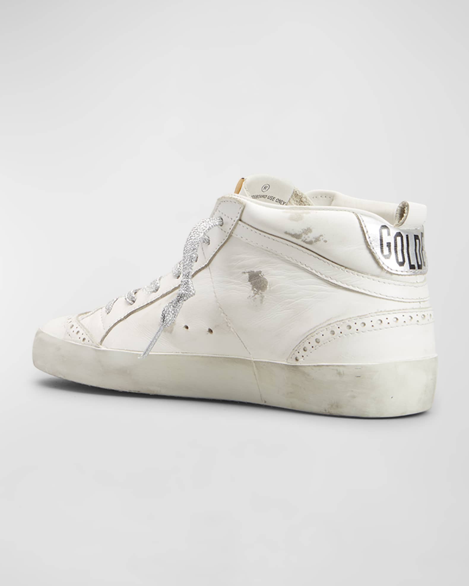 Golden Goose Deluxe Brand Mid Star Leather Wing tip Sneakers White Black Silver