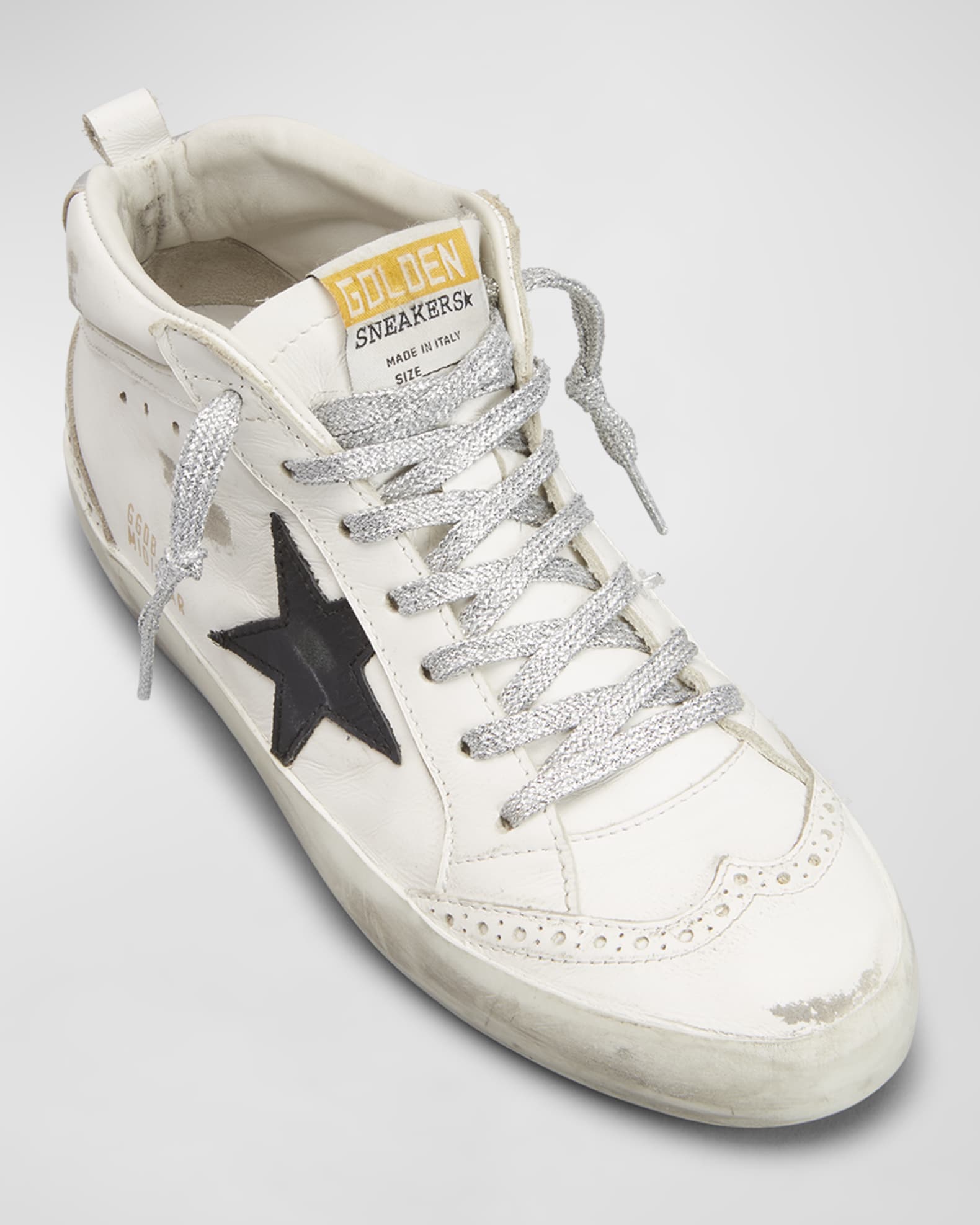 Golden Goose Mid Star Leather Wing-Tip Sneakers | Neiman Marcus