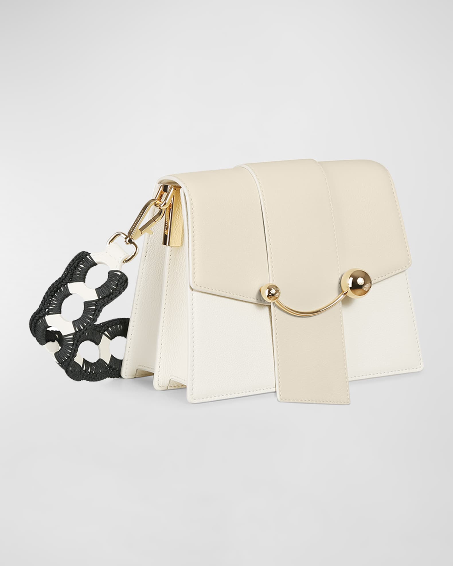 STRATHBERRY Crescent Box Ring Crochet Leather Shoulder Bag Neiman Marcus