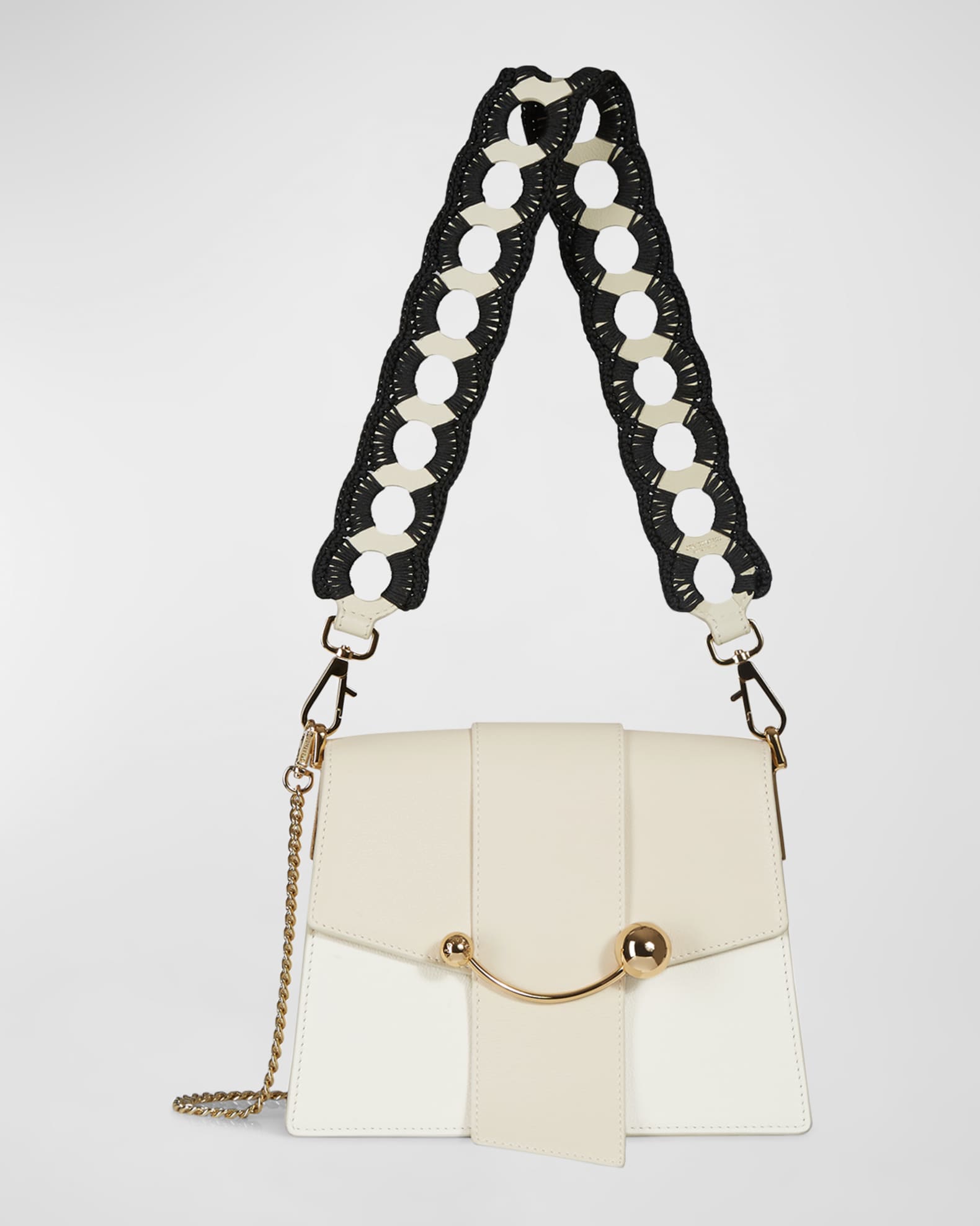 STRATHBERRY Crescent Box Ring Crochet Leather Shoulder Bag Neiman Marcus